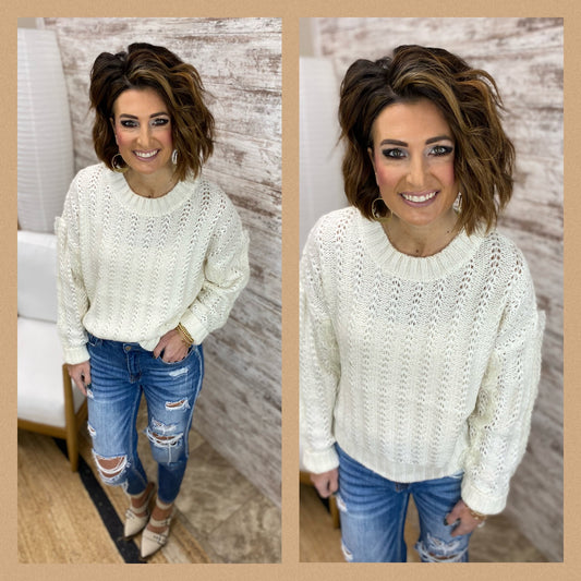 Ivory Lace Trim Knit Sweater