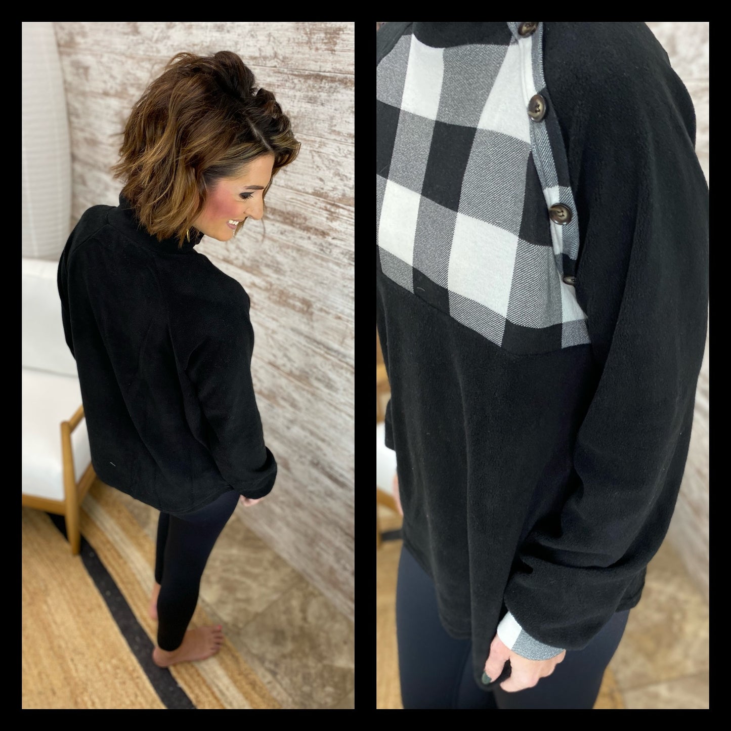 Black Fleece Plaid Pullover