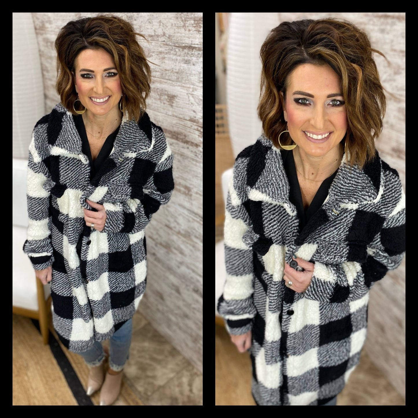 Black and White Long Sherpa Shacket