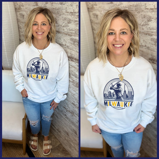 Milwaukee Baseball White Gildan Crew ~ Adult and Youth