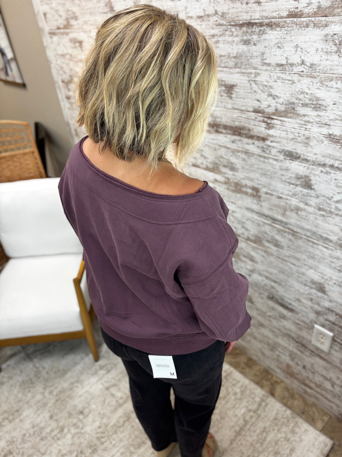 Deep Purple Off the Shoulder Pullover