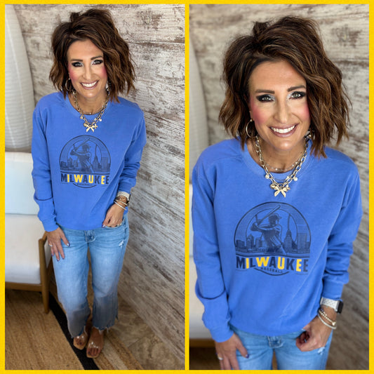 Milwaukee Baseball Comfort Colors Ring Spun Crewneck Blue Sweatshirt