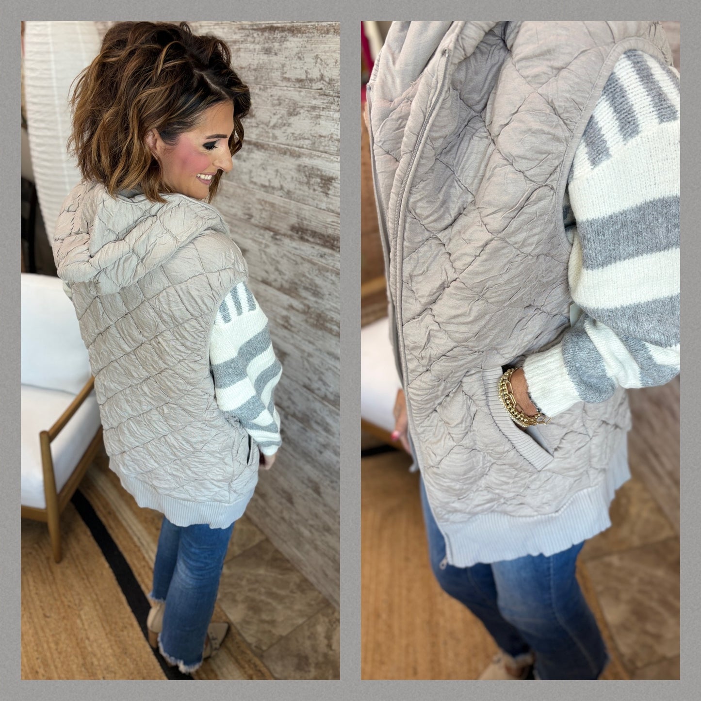 Taupe Oversized Quilted Vest