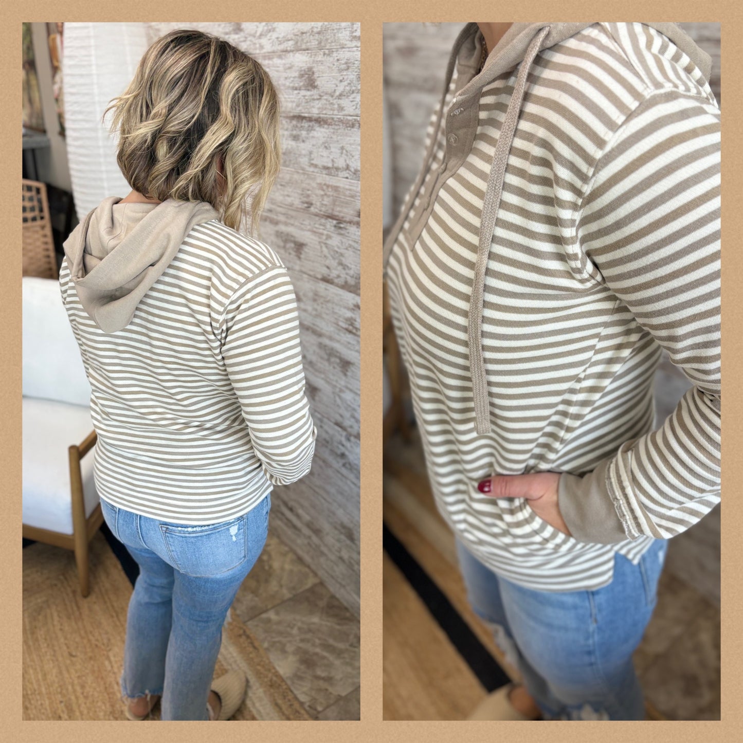 Striped Alina Henley Hoodie~ 2 Colors