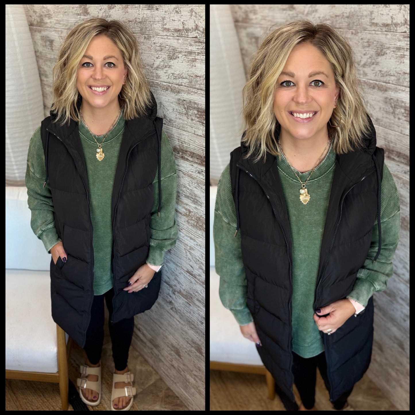 Black Longline Puffer Vest