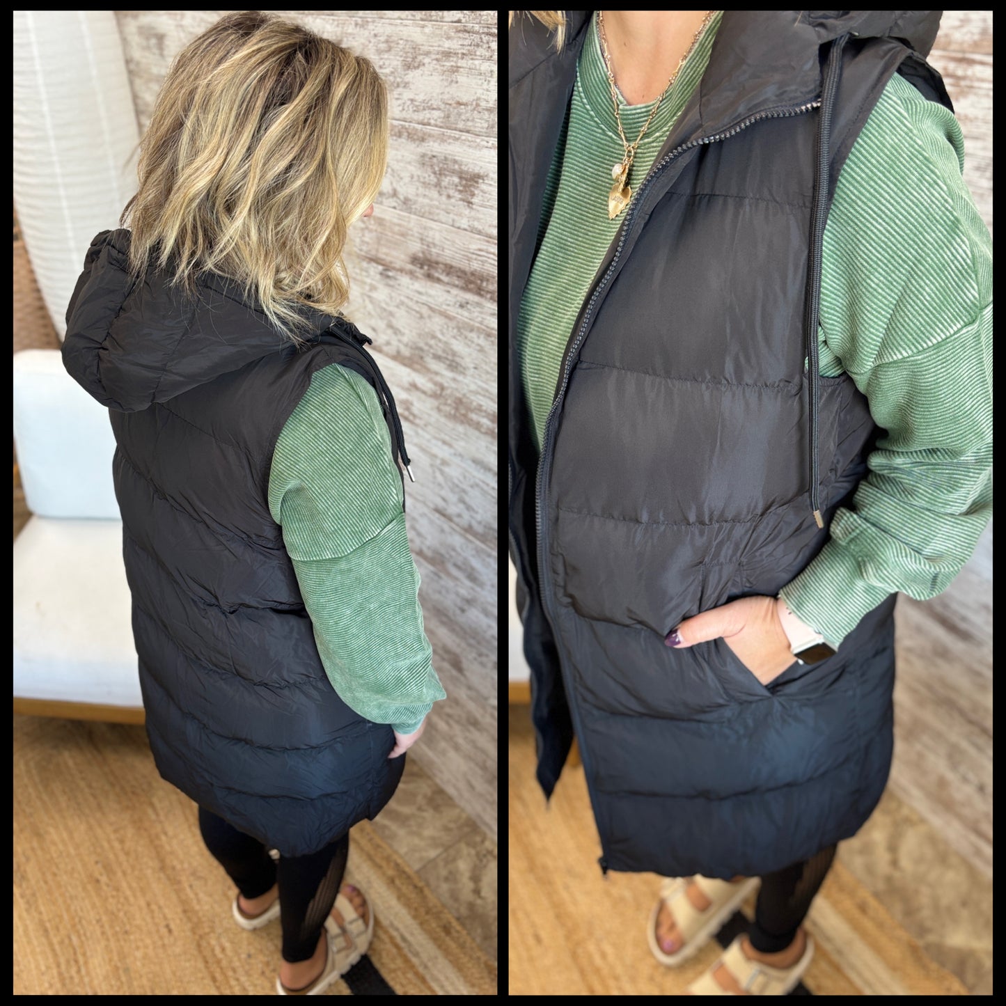Black Longline Puffer Vest
