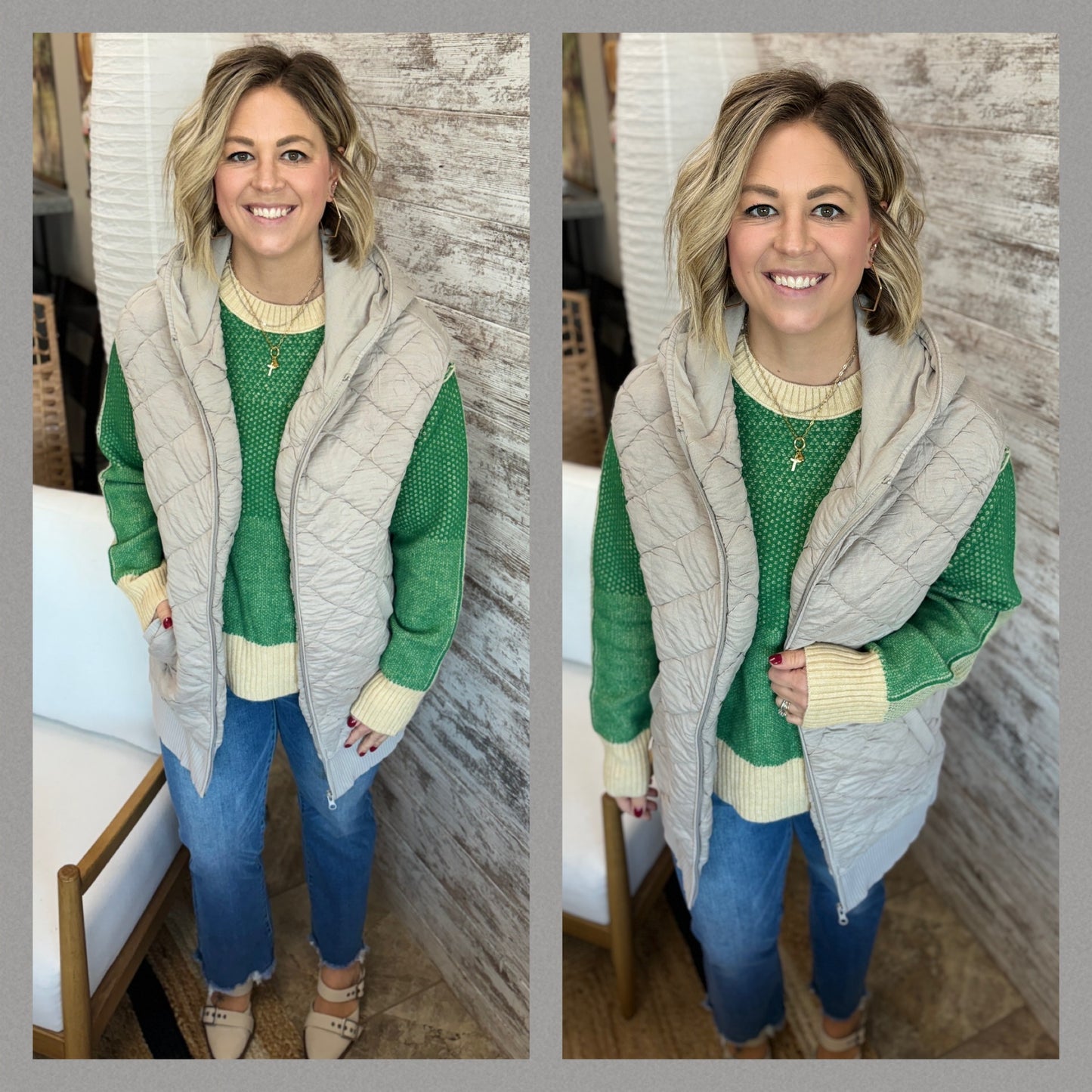 Taupe Oversized Quilted Vest