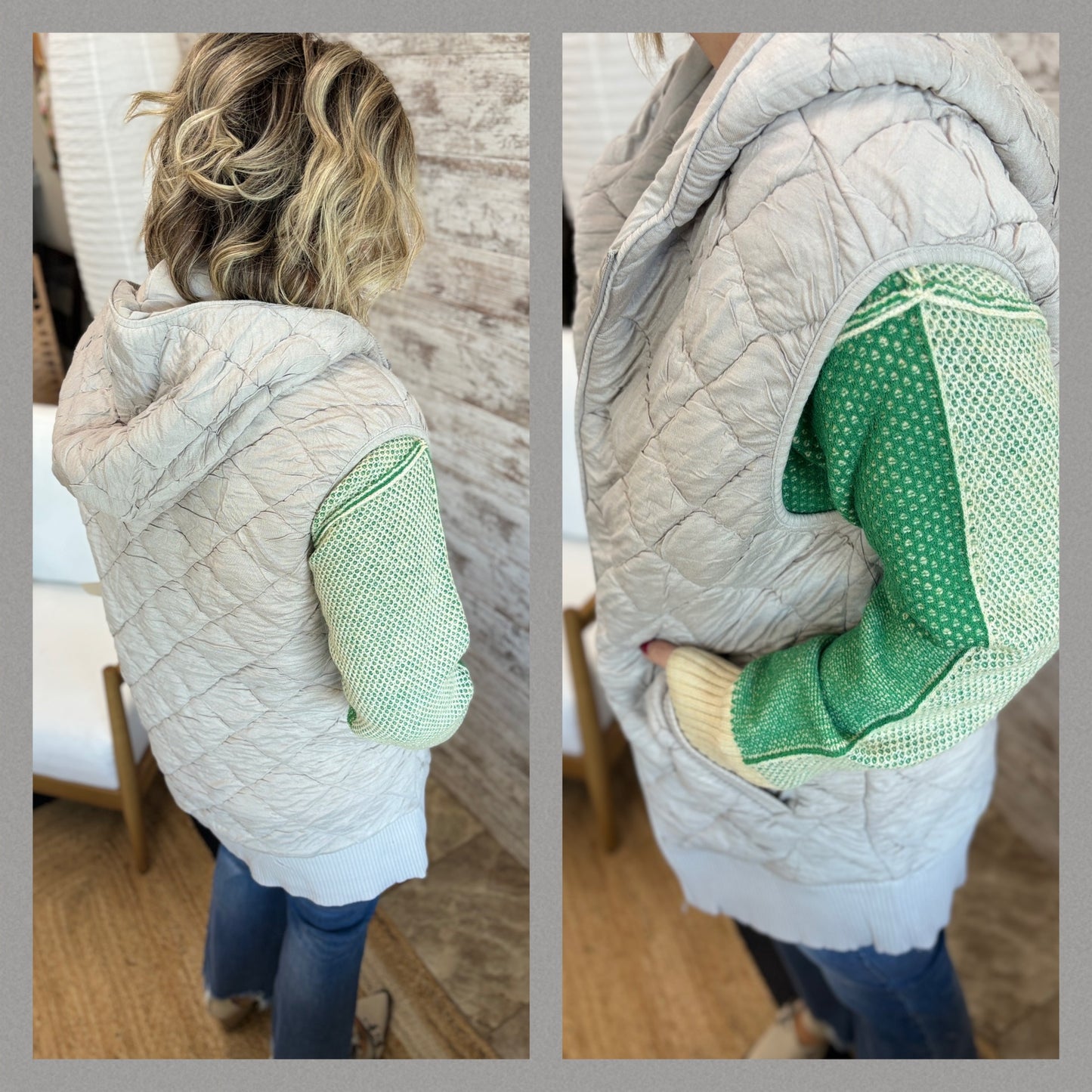 Taupe Oversized Quilted Vest