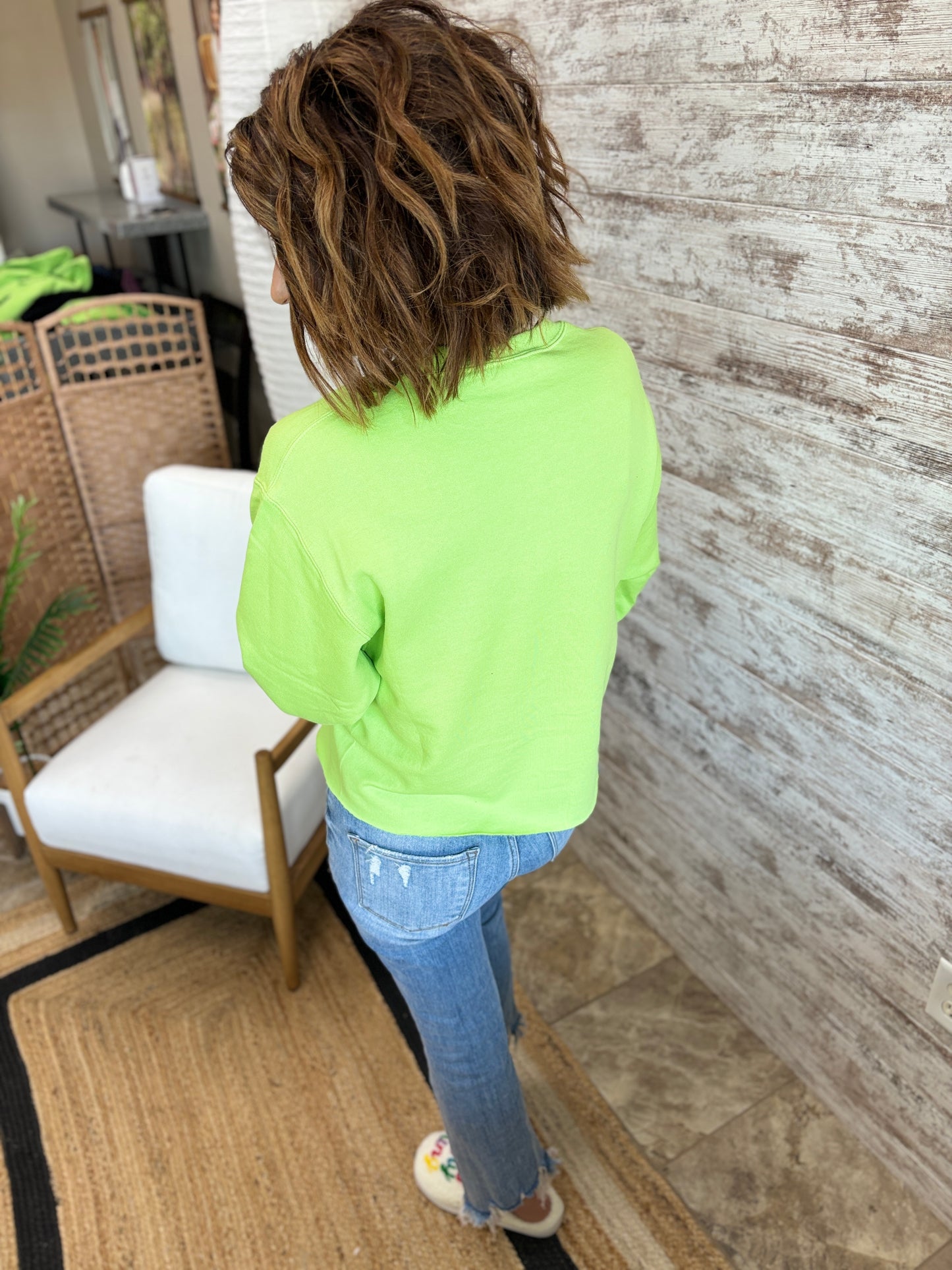 Grinch Face Puff Print Lime Crew Neck ~ 2 Styles