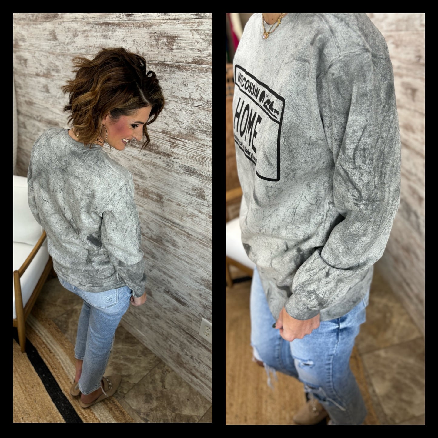 Comfort Colors Smoke Colorblast Crewneck in Wisconsin Designs