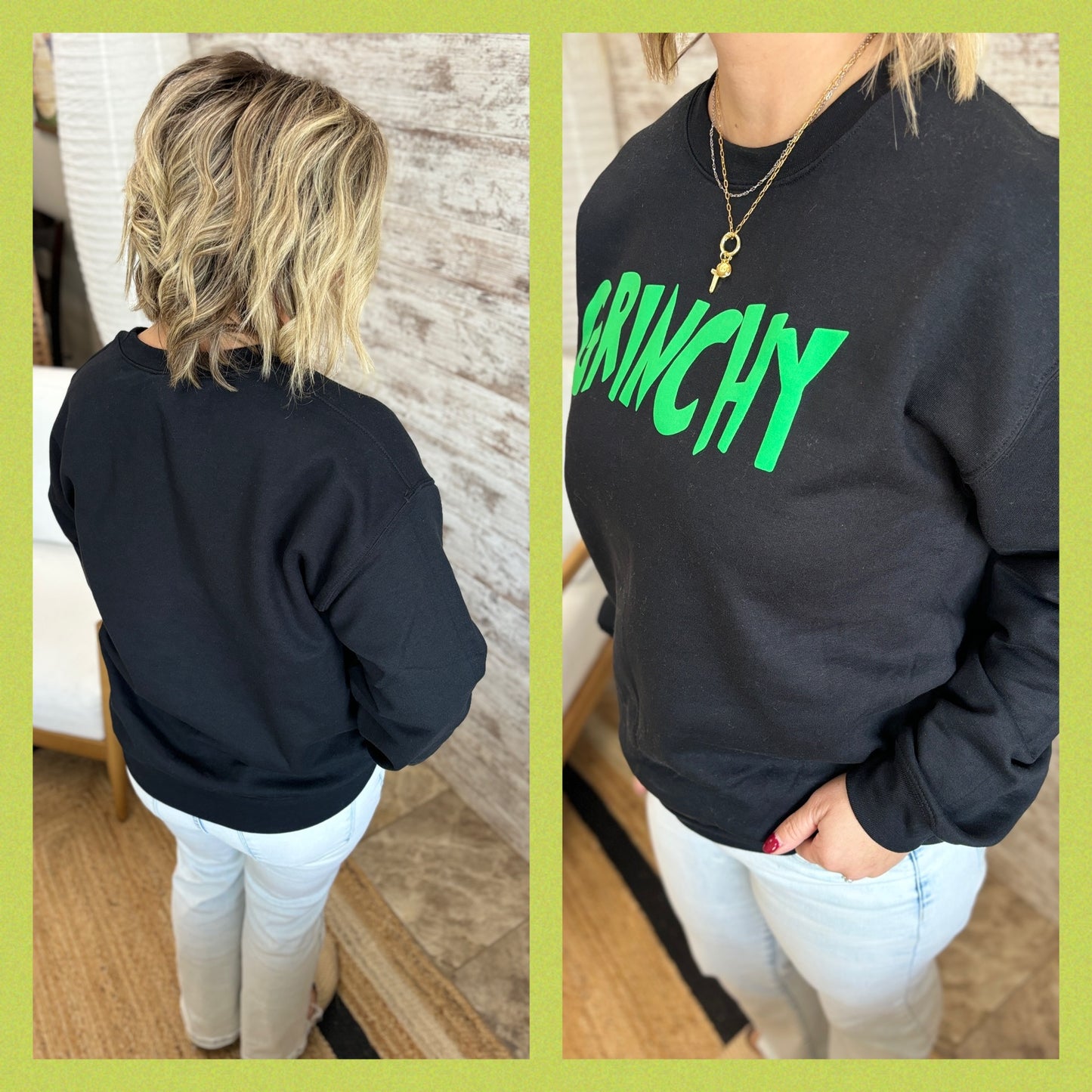 Grinchy Puff Print Black Gildan Crew