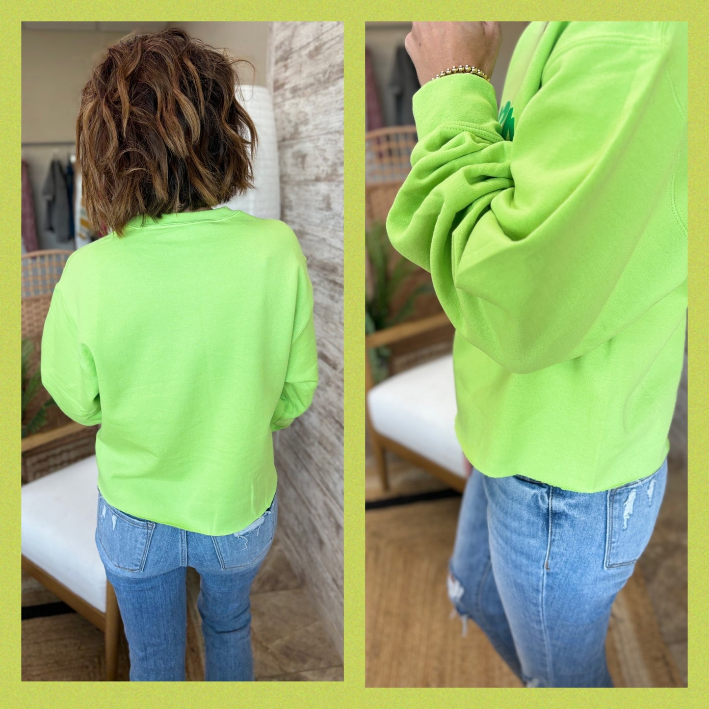 Grinchy Puff Print Lime Crew Neck