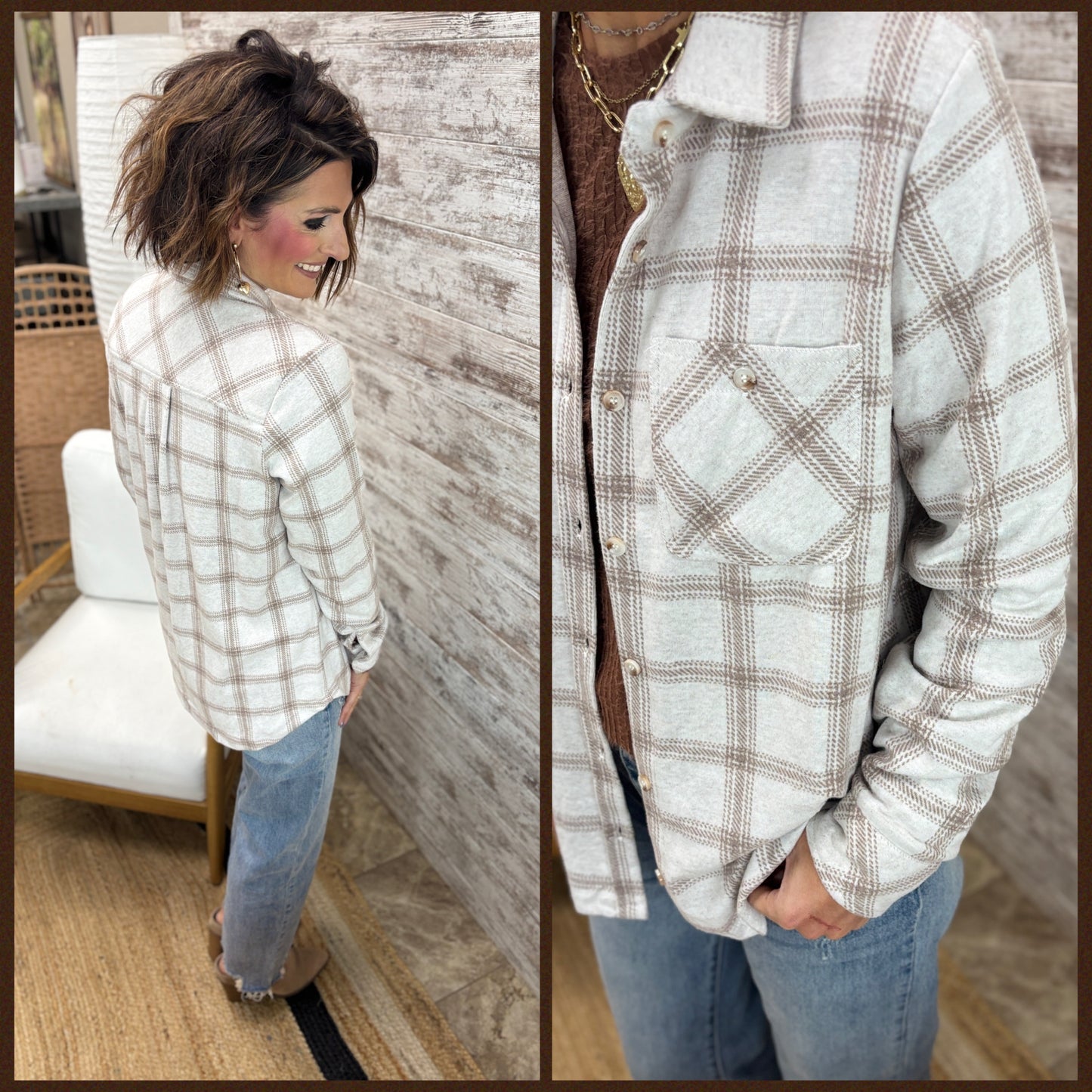 Lt Tan and Brown Plaid Soft Button Down