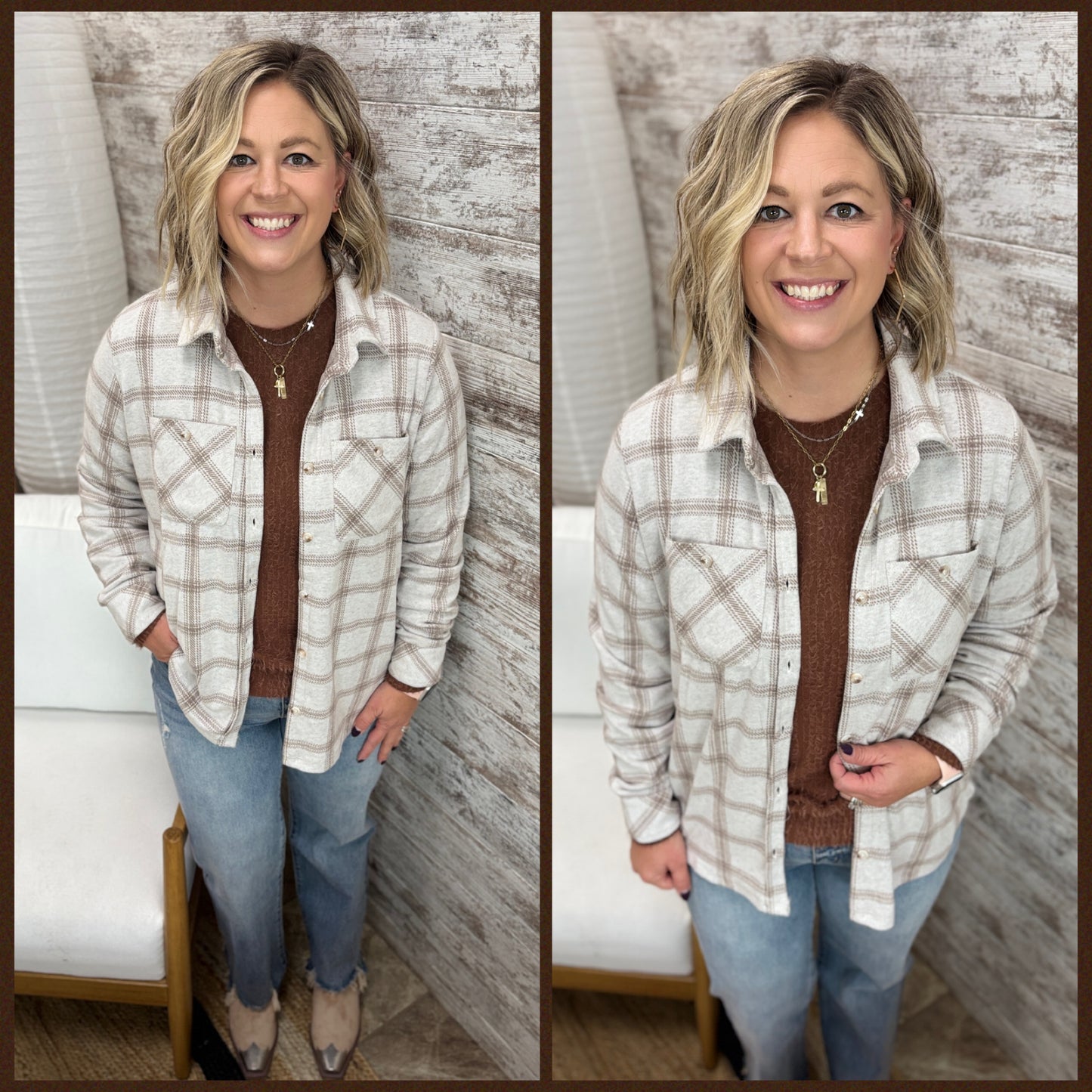 Lt Tan and Brown Plaid Soft Button Down