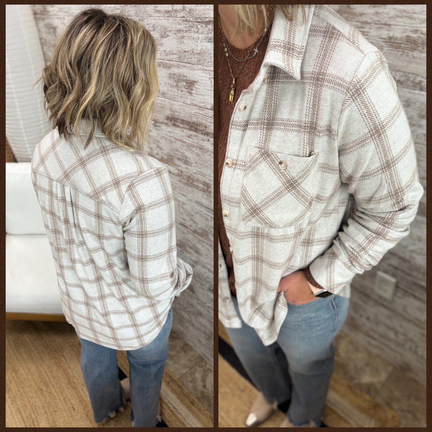 Lt Tan and Brown Plaid Soft Button Down