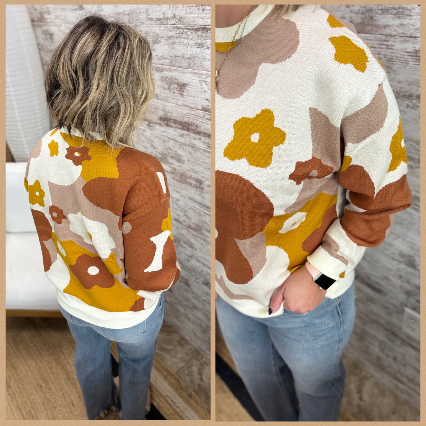 Ivory/Chartreuse Floral Sweater ** Restocking, Wednesday October 22nd**