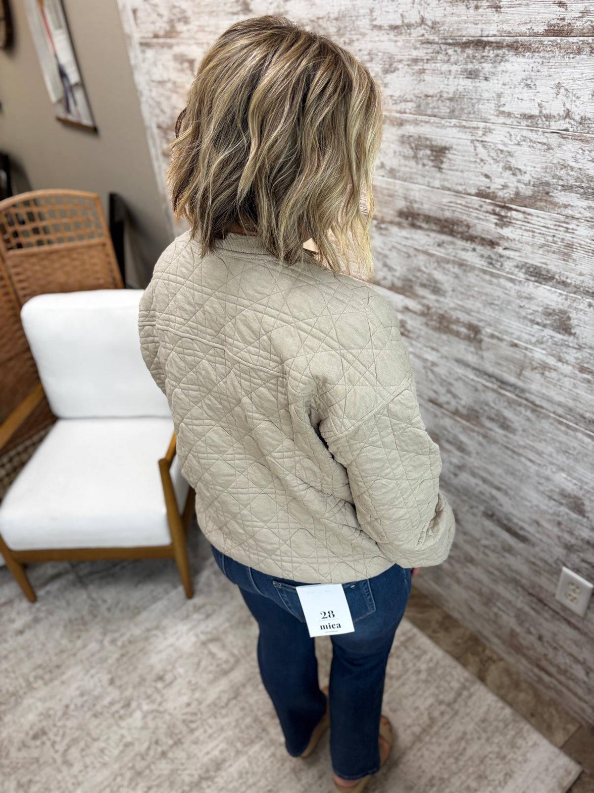 Greige Quilted Half Button Sweatshirt