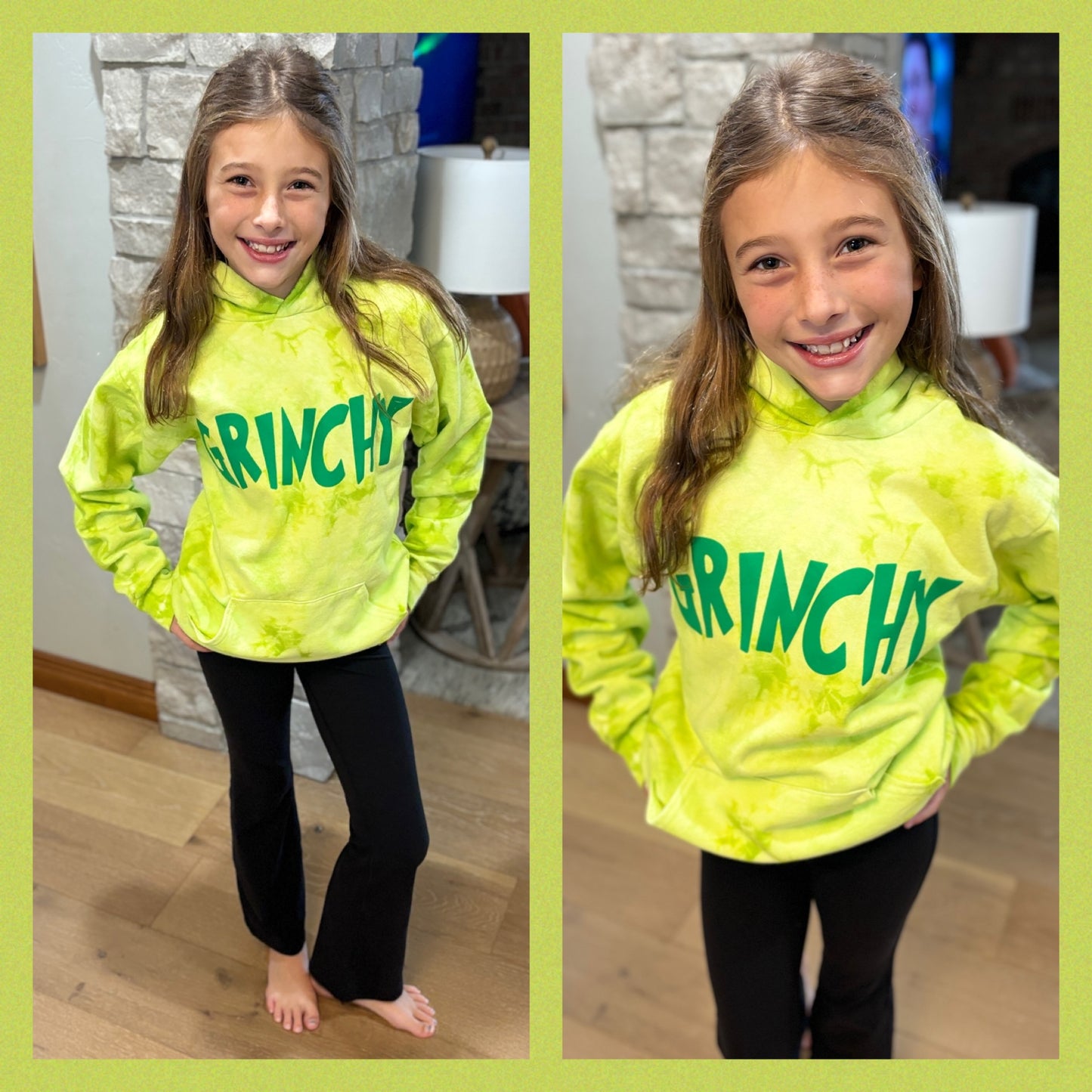 Grinch Puff Print Lime Tie Dye Youth Hoodie ~ 2 Styles