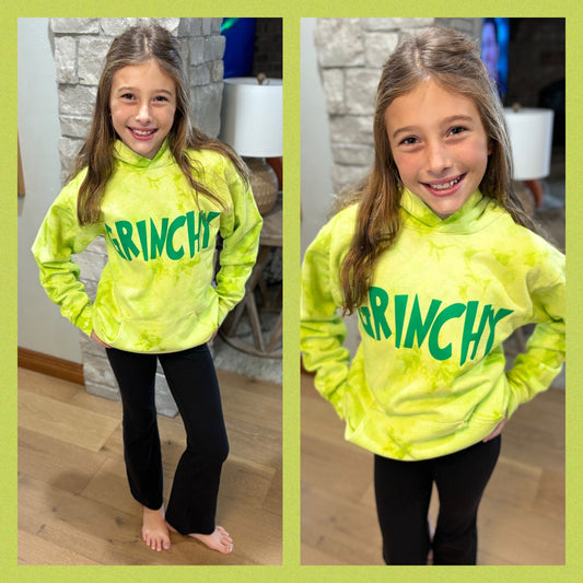 Grinch Puff Print  Lime Tie Dye Youth Hoodie ~ 2 Styles