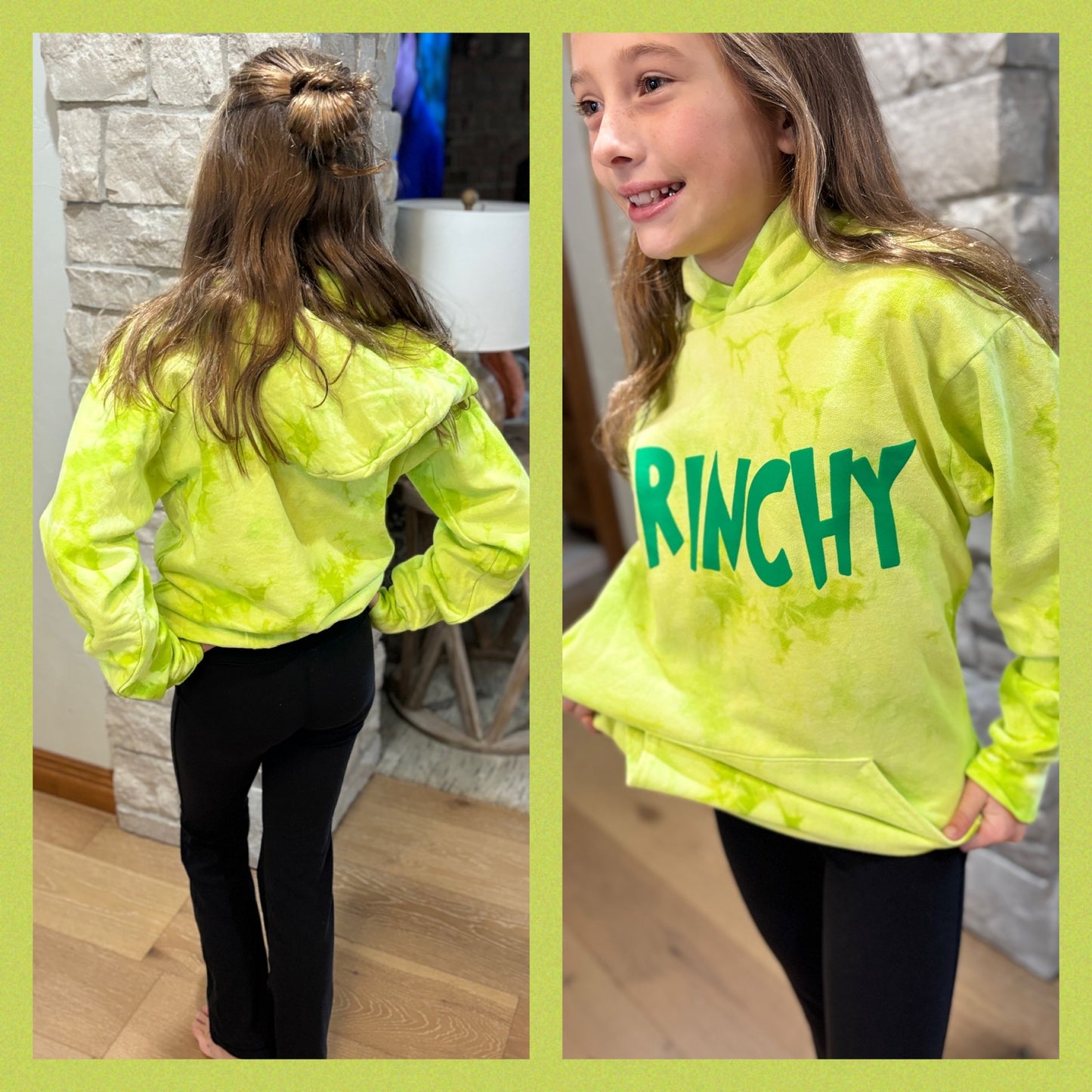 Grinch Puff Print Lime Tie Dye Youth Hoodie ~ 2 Styles