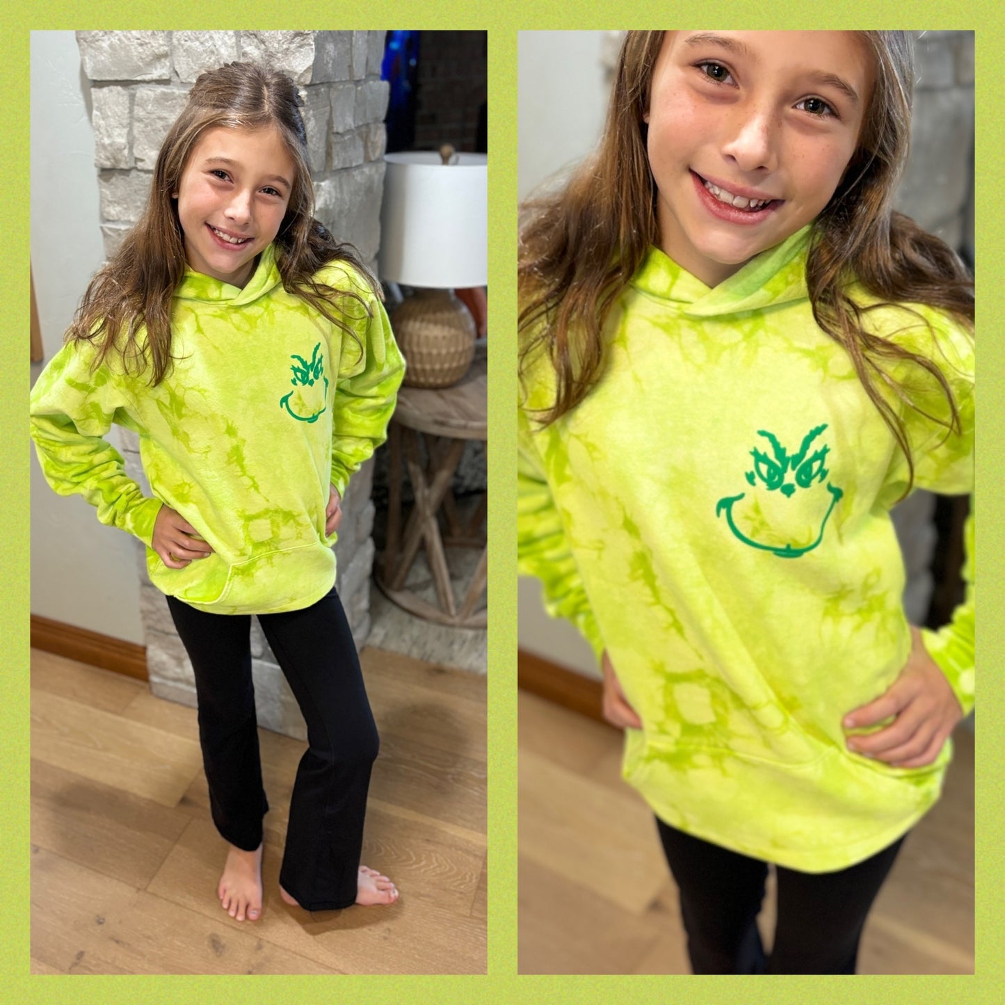 Grinch Puff Print Lime Tie Dye Youth Hoodie ~ 2 Styles