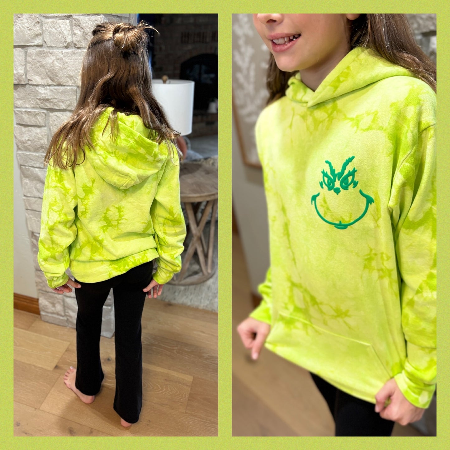 Grinch Puff Print Lime Tie Dye Youth Hoodie ~ 2 Styles