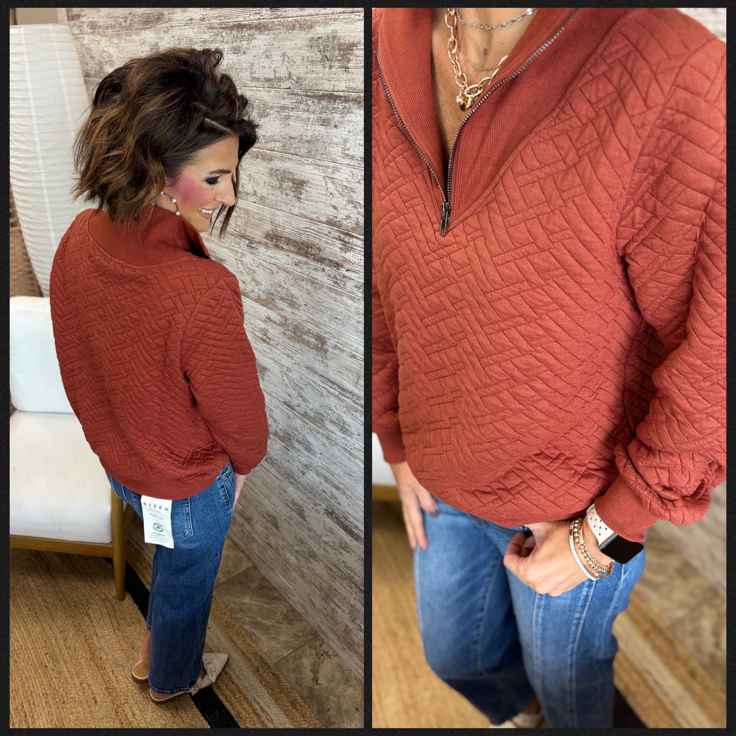 Rust Quilted Half Zip Top