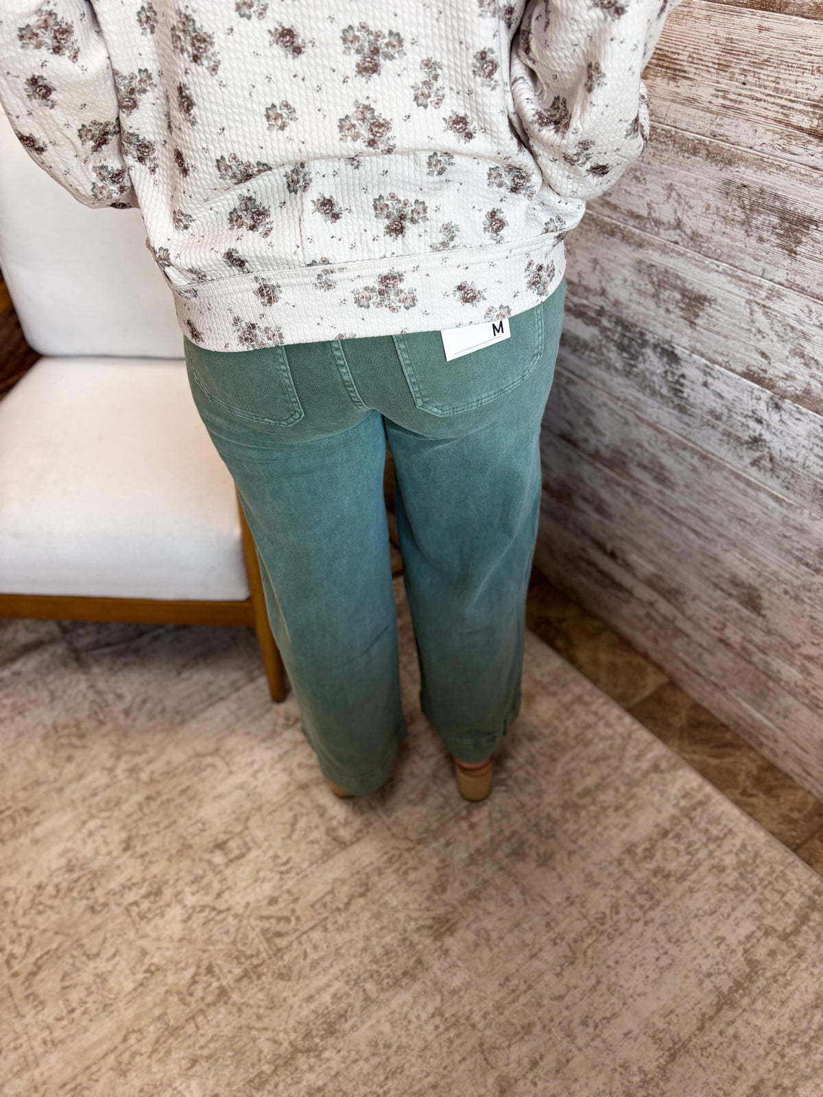 Olive Zenana High Rise Wide Leg Pintuck Color Denim Pants