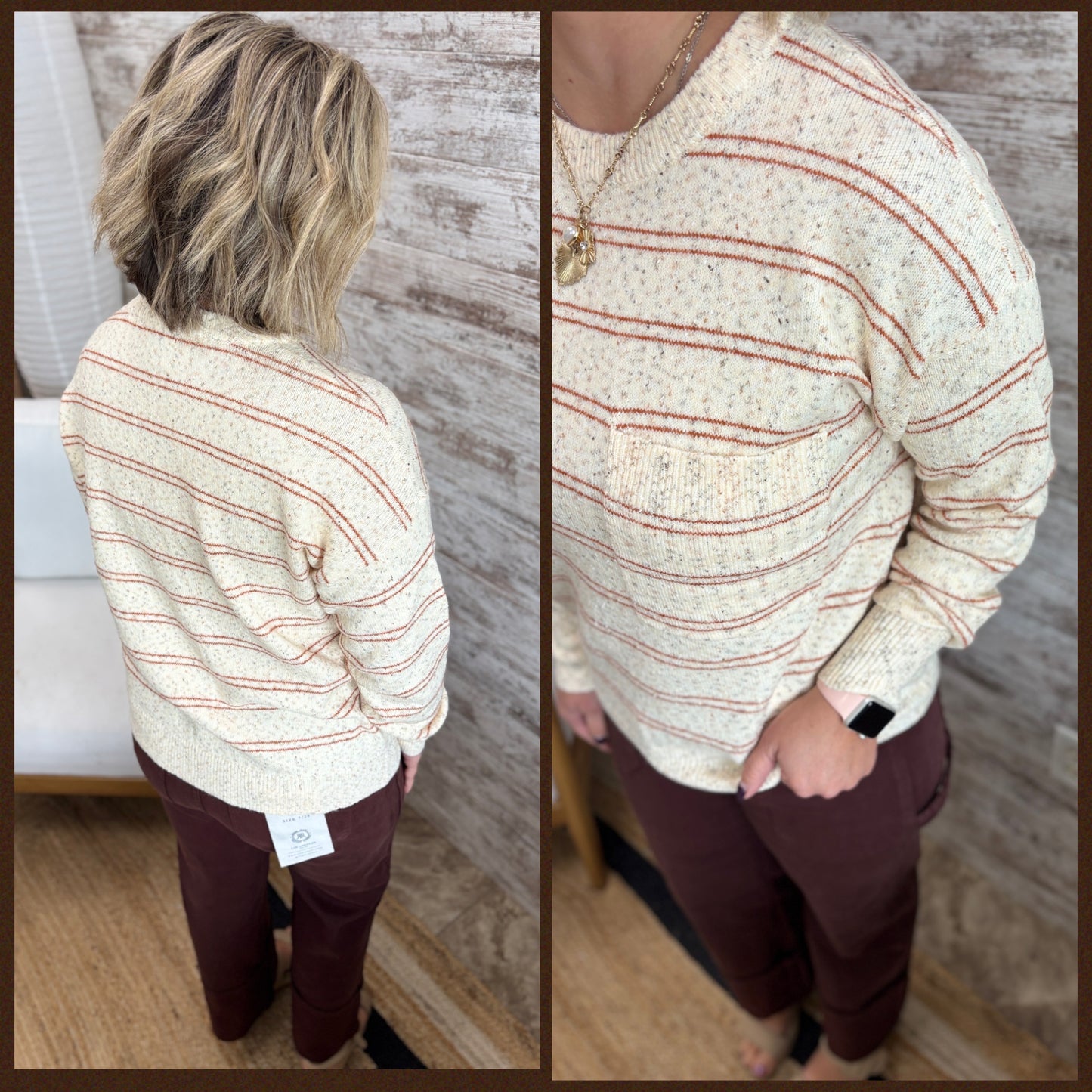 Sprinkled Yarn Stripe Sweater with Chest Pocket ~ 2 Colors