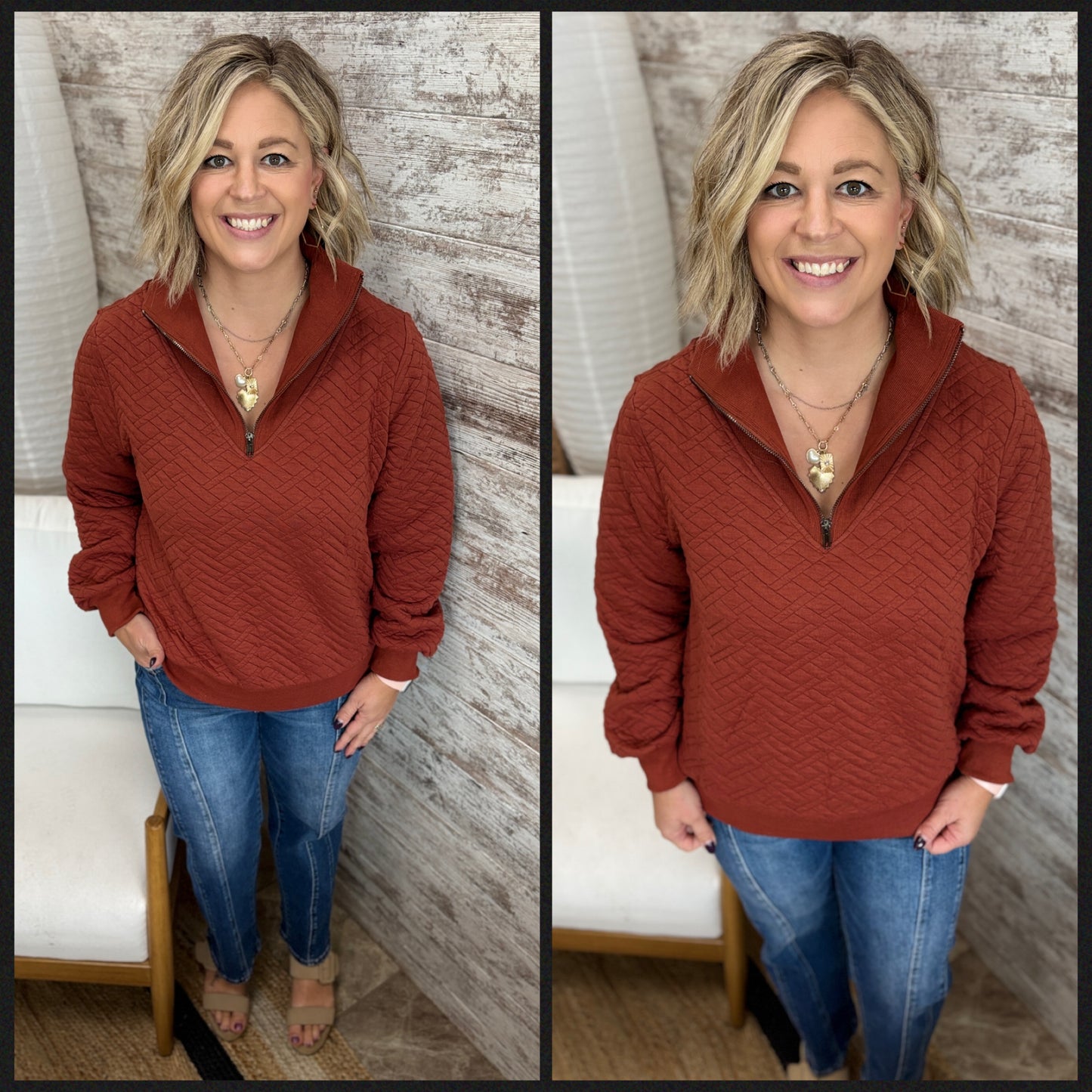 Rust Quilted Half Zip Top