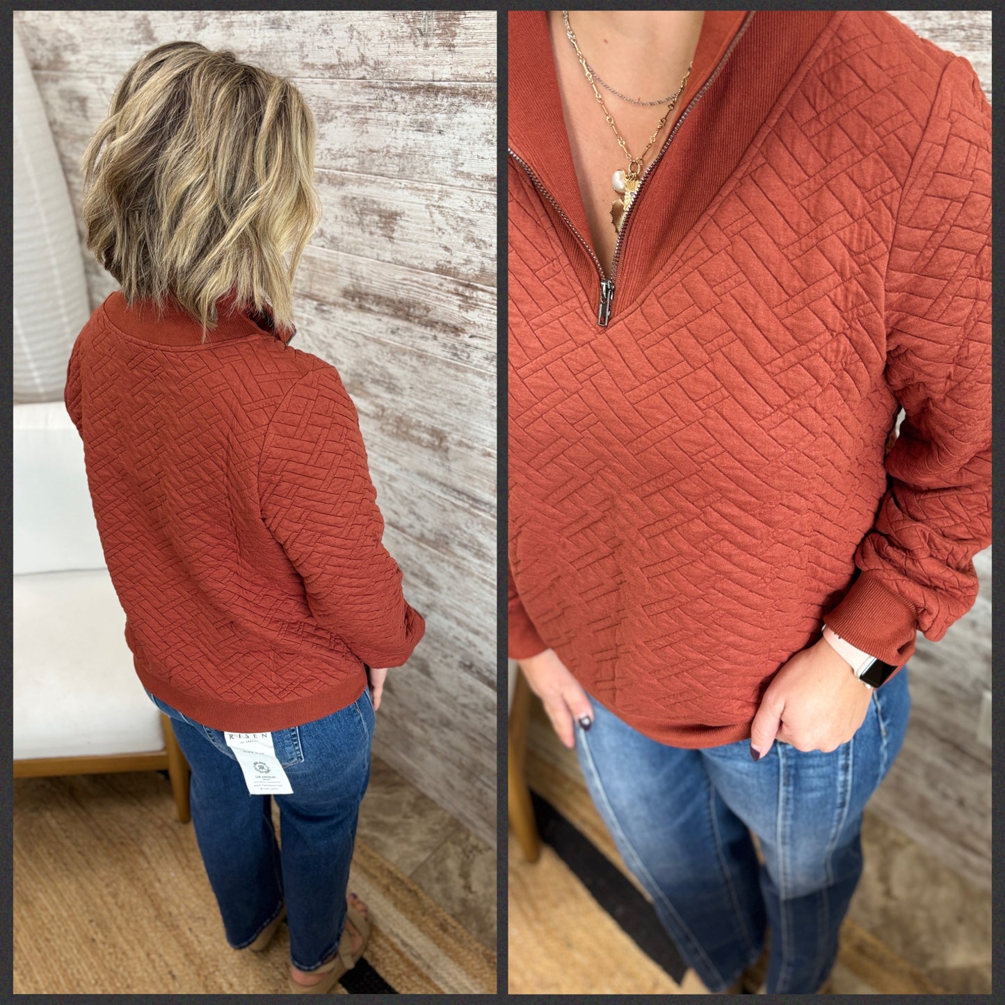 Rust Quilted Half Zip Top