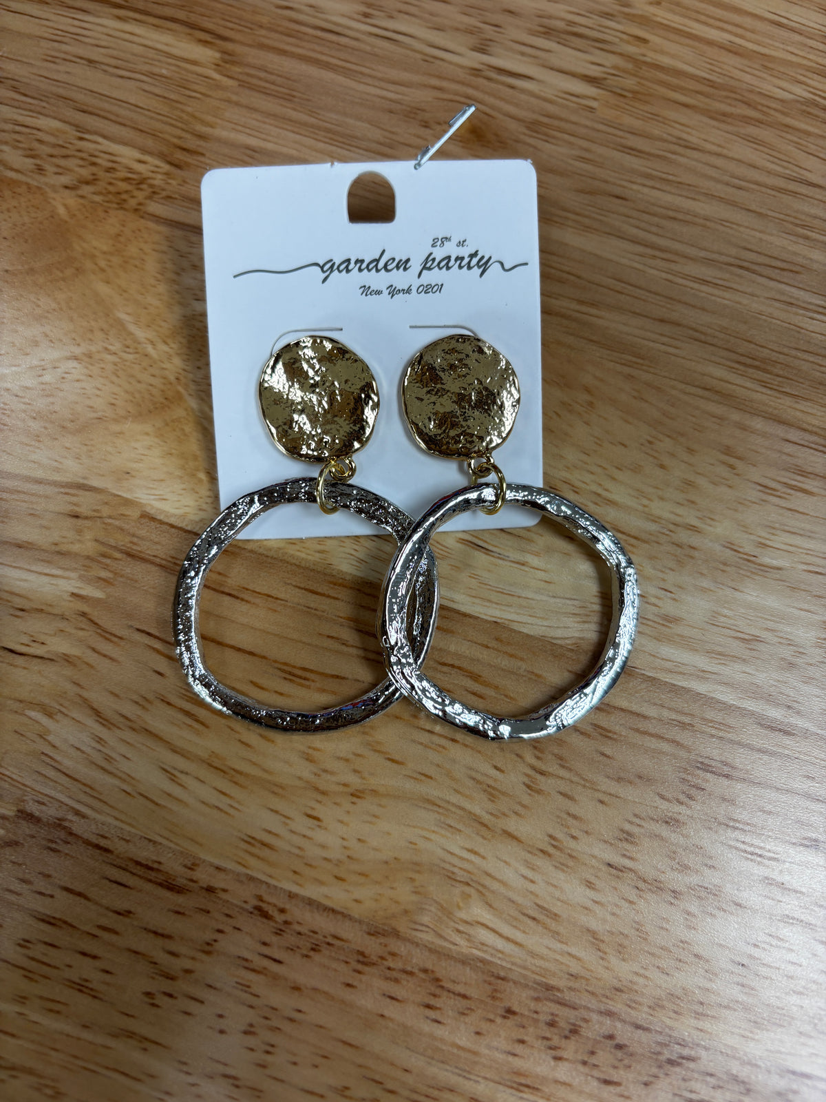 Two Tone Hammered Hoop and Disc Dangle Earrings
