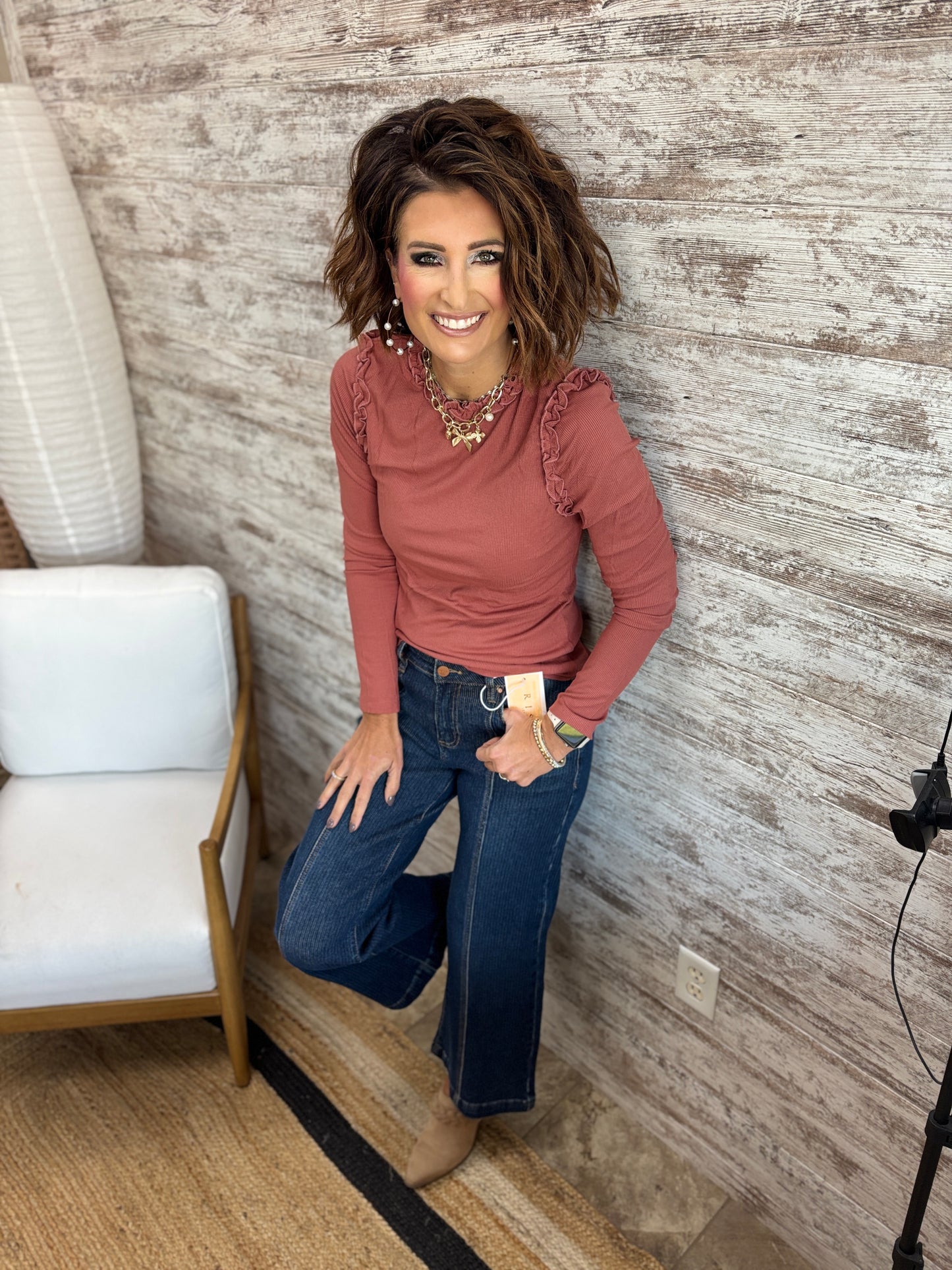 Risen Mid Rise Micro Ribbed Cropped Dark Pant PWC21302