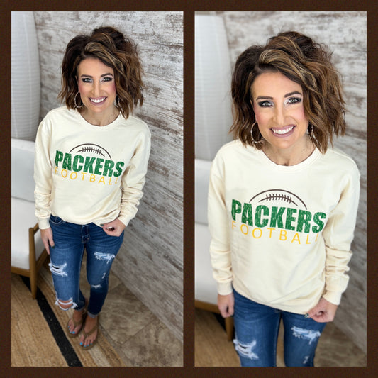 Packers Football Cream Comfort Colors Crew**Final Sale**