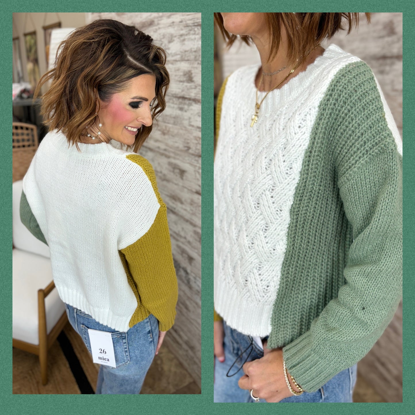Ivory/Camel/Olive Colorblock Sweater