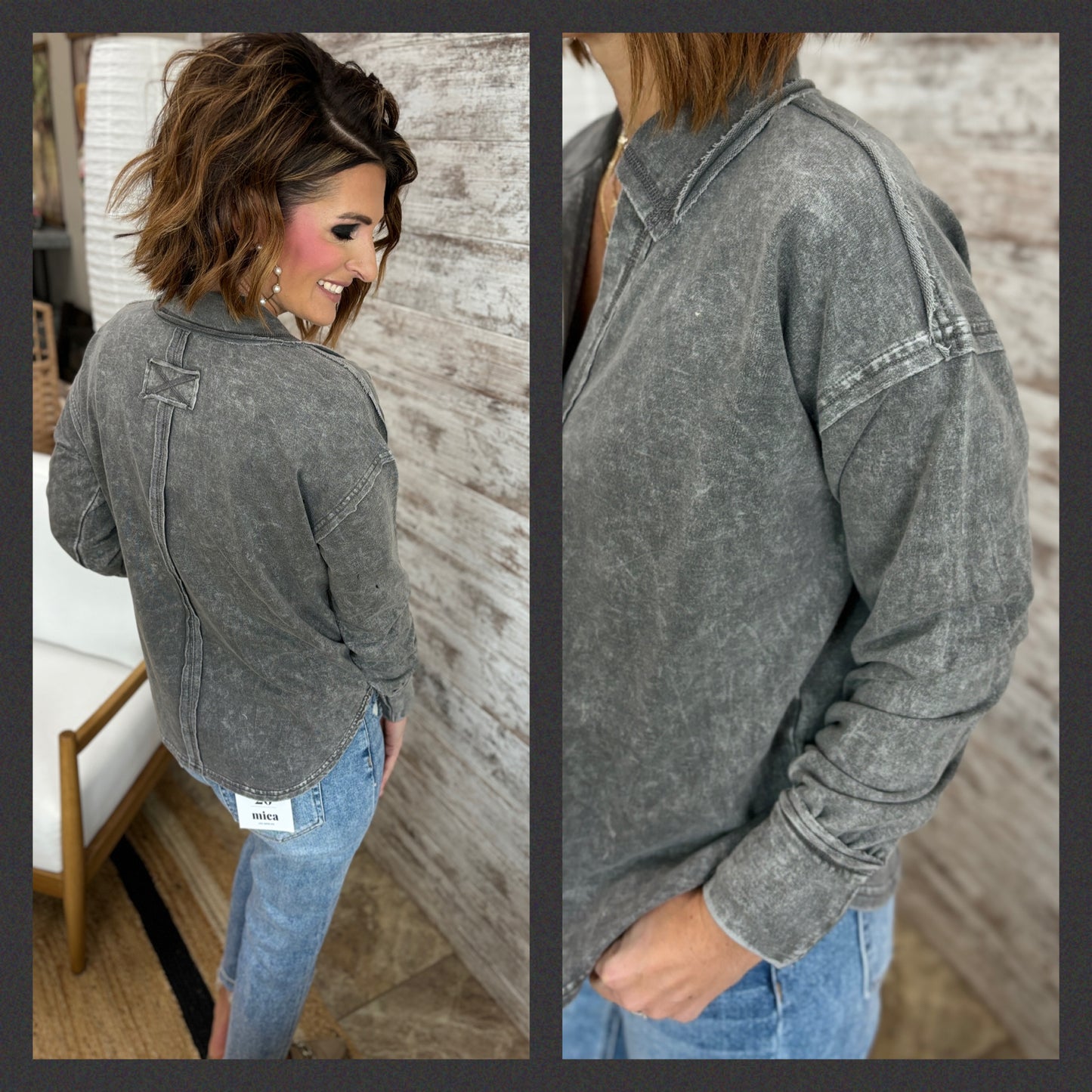 Washed Collared Split Neck Top-2 Colors