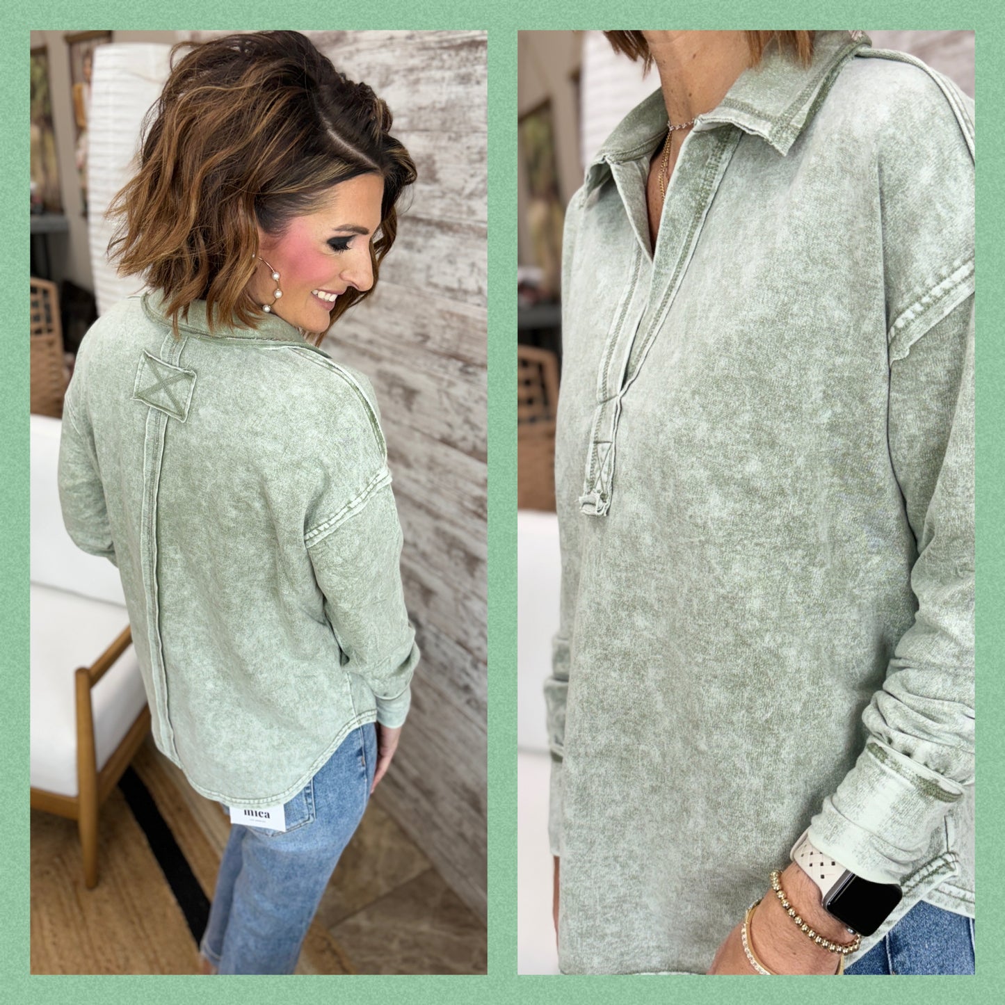 Washed Collared Split Neck Top-2 Colors