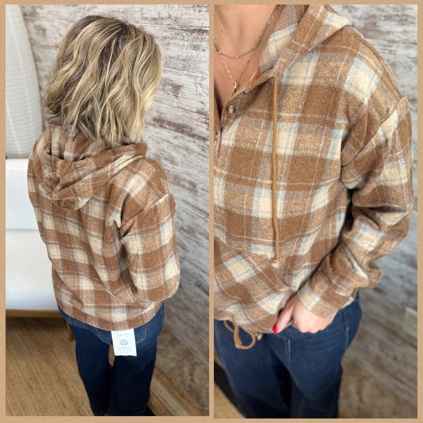 Mocha Lightweight Flannel Plaid Pullover