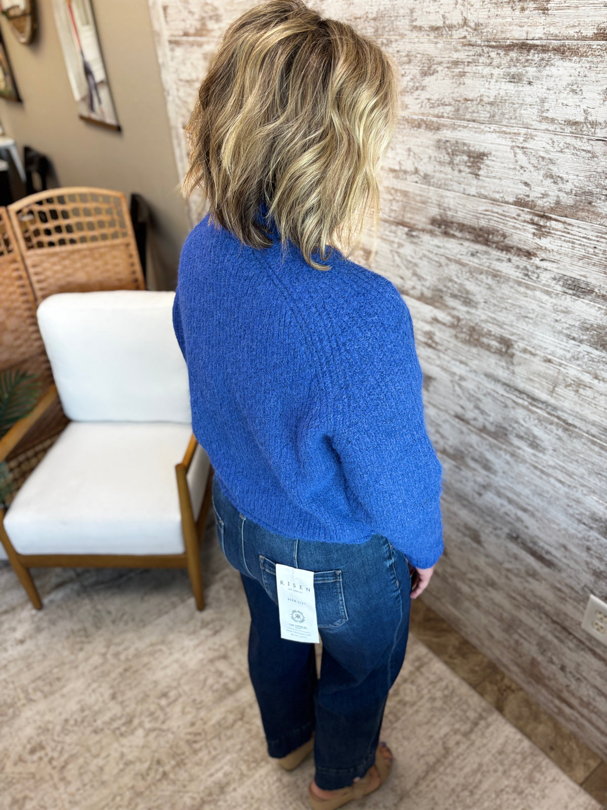 Colbalt Soft Brushed Mock Neck Sweater
