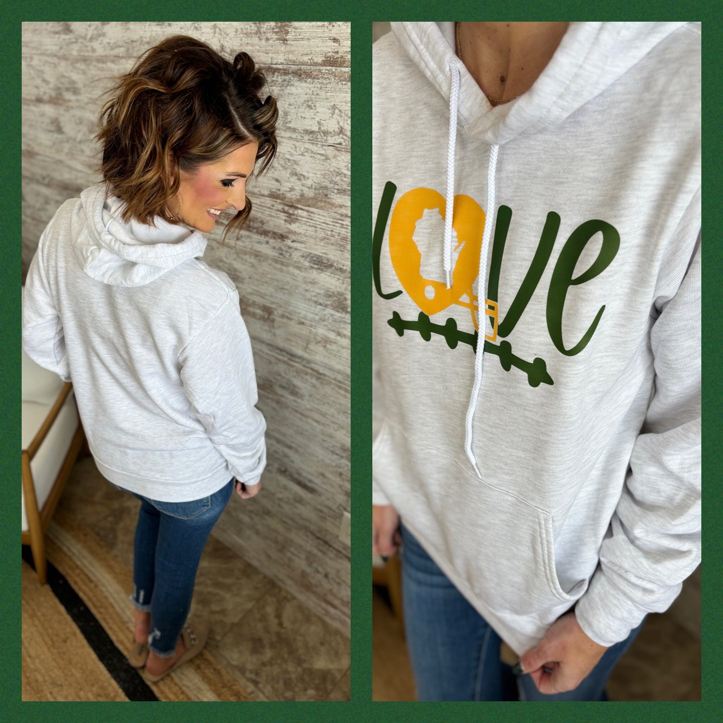 LOVE Packer Football Bella Ash Soft Hoodie
