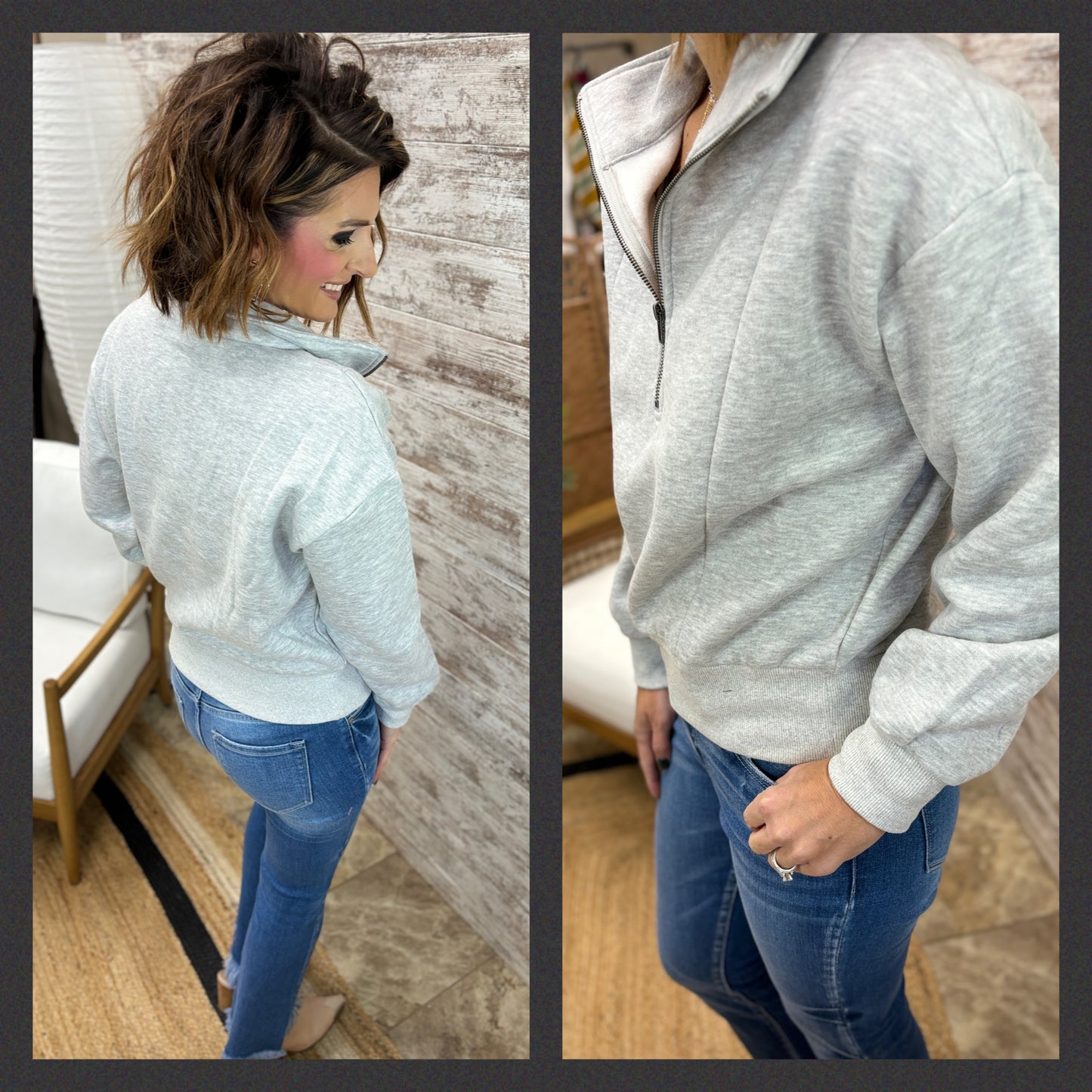 Grey Half Zip Collar Pullover