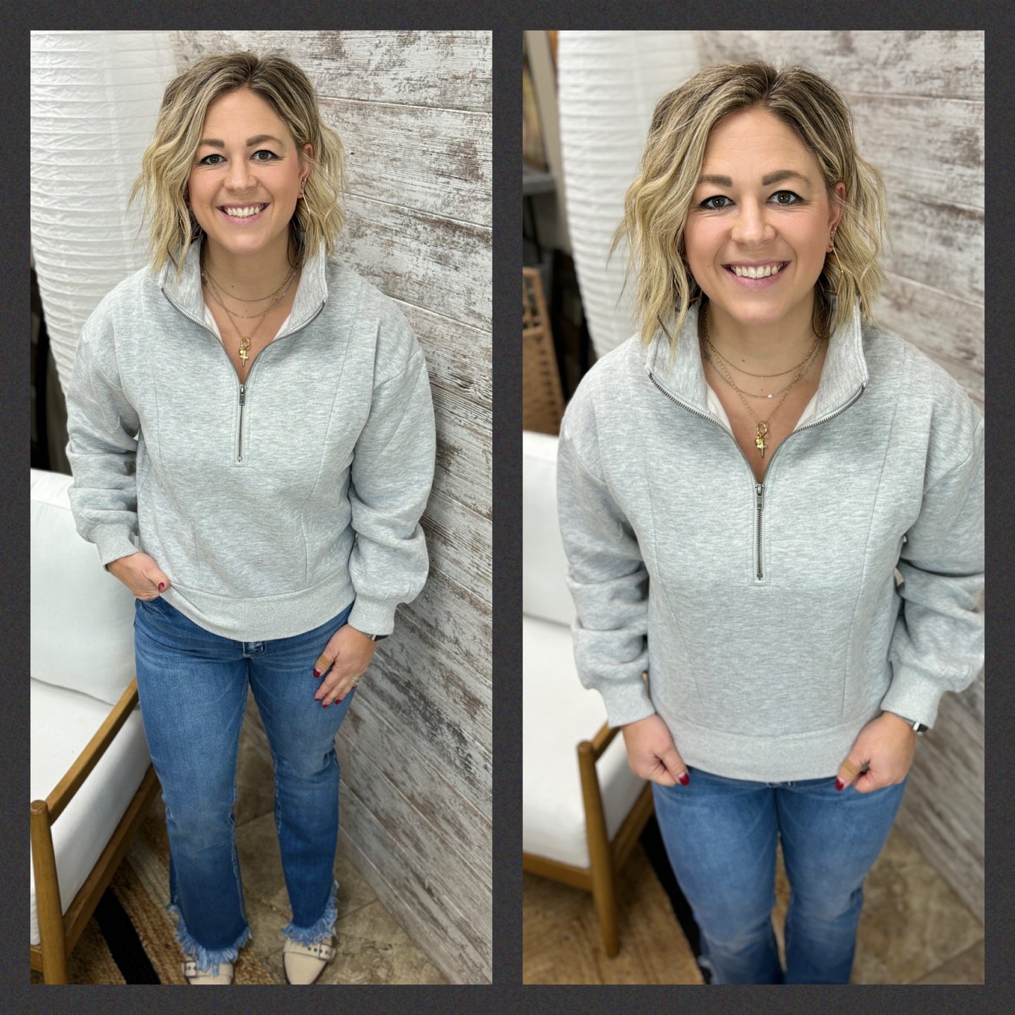 Grey Half Zip Collar Pullover