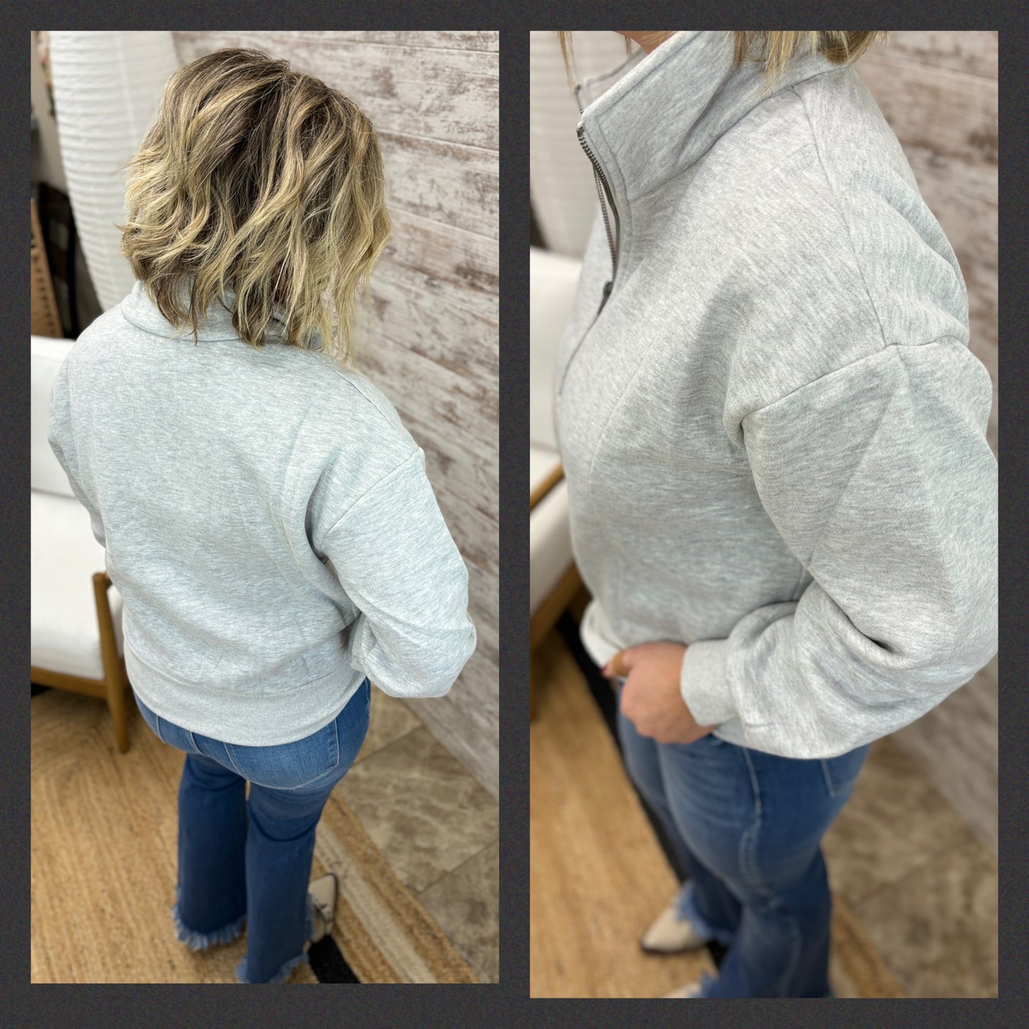 Grey Half Zip Collar Pullover