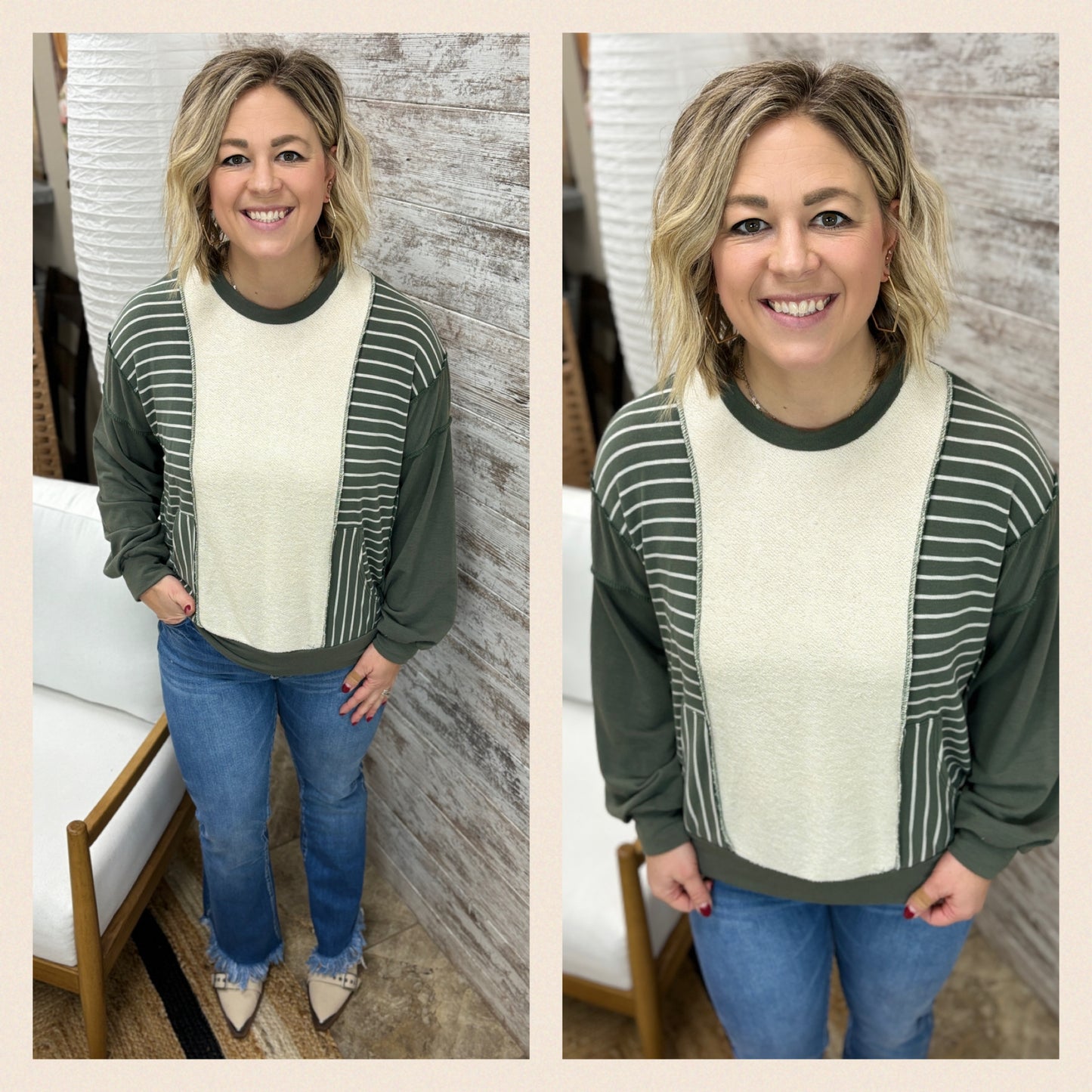 Stripe Contrast Drop Shoulder Pullover-2 Colors