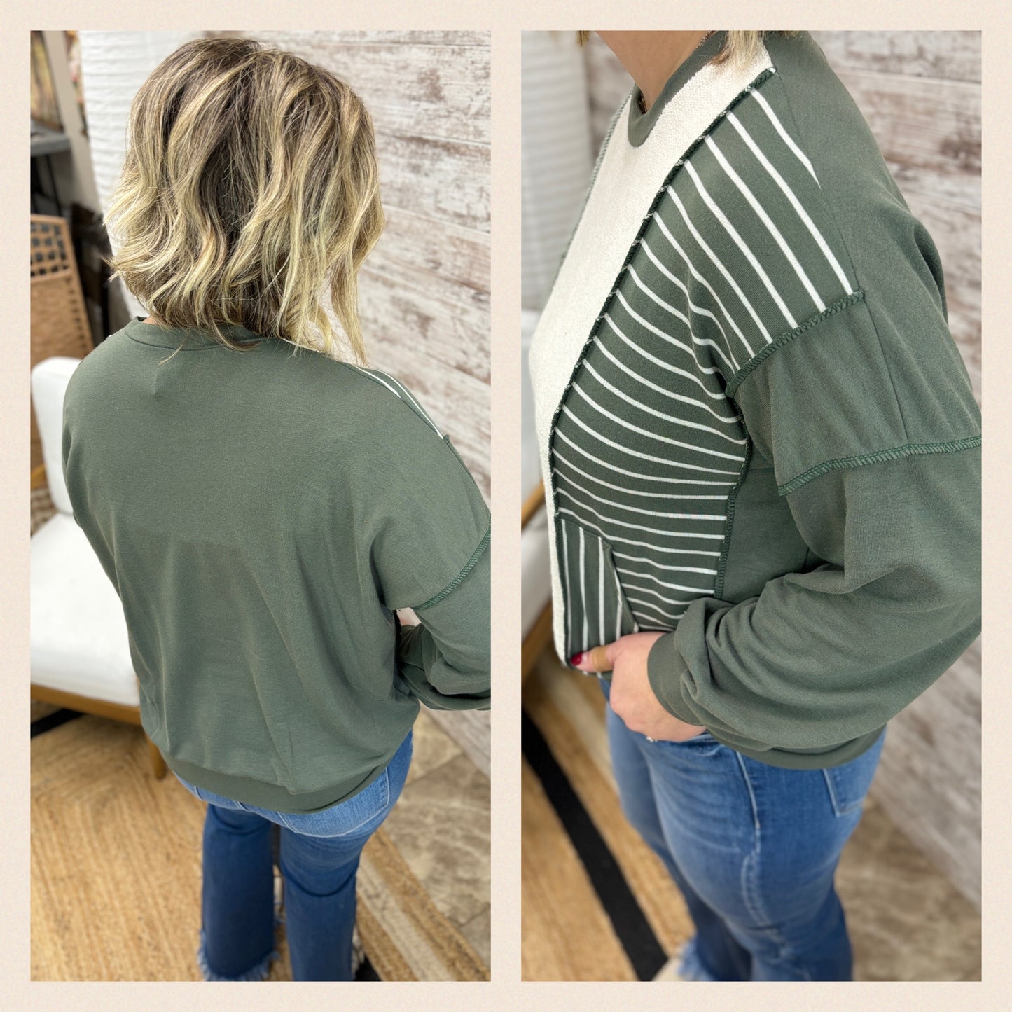 Stripe Contrast Drop Shoulder Pullover-2 Colors