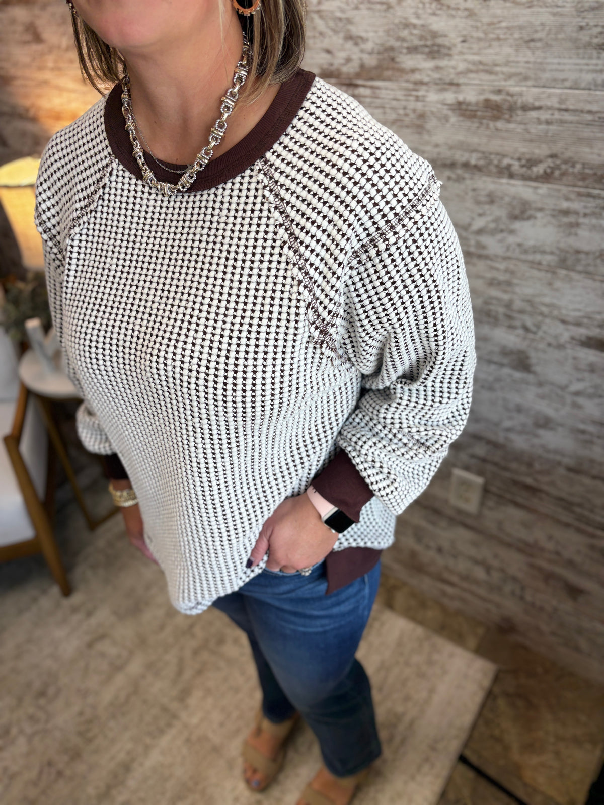 Chocolate Waffle Knit Pullover