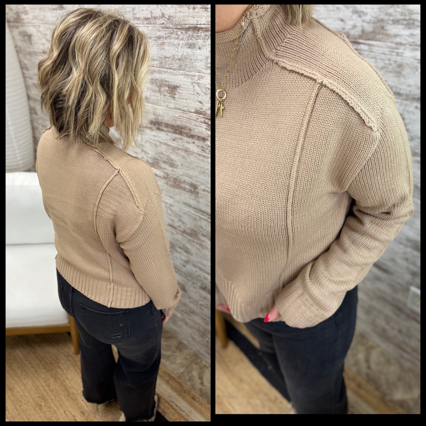Dk Taupe High Roll Neck Sweater