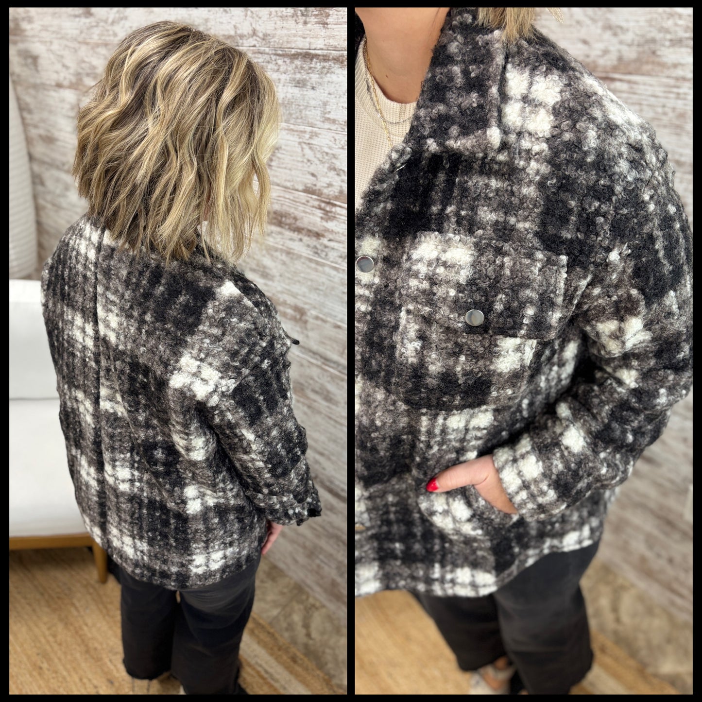 Black Plaid Boucle Shacket