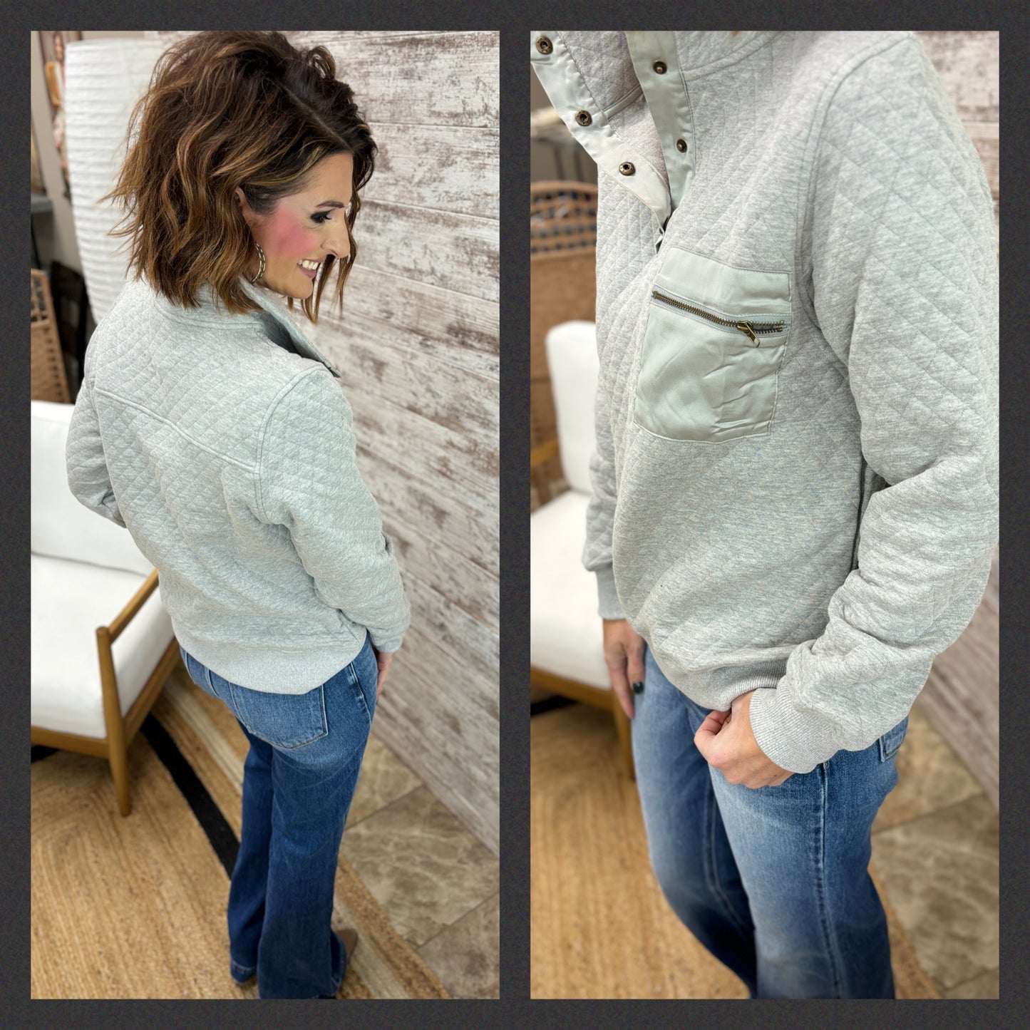 Grey Snap Quilted Button Up