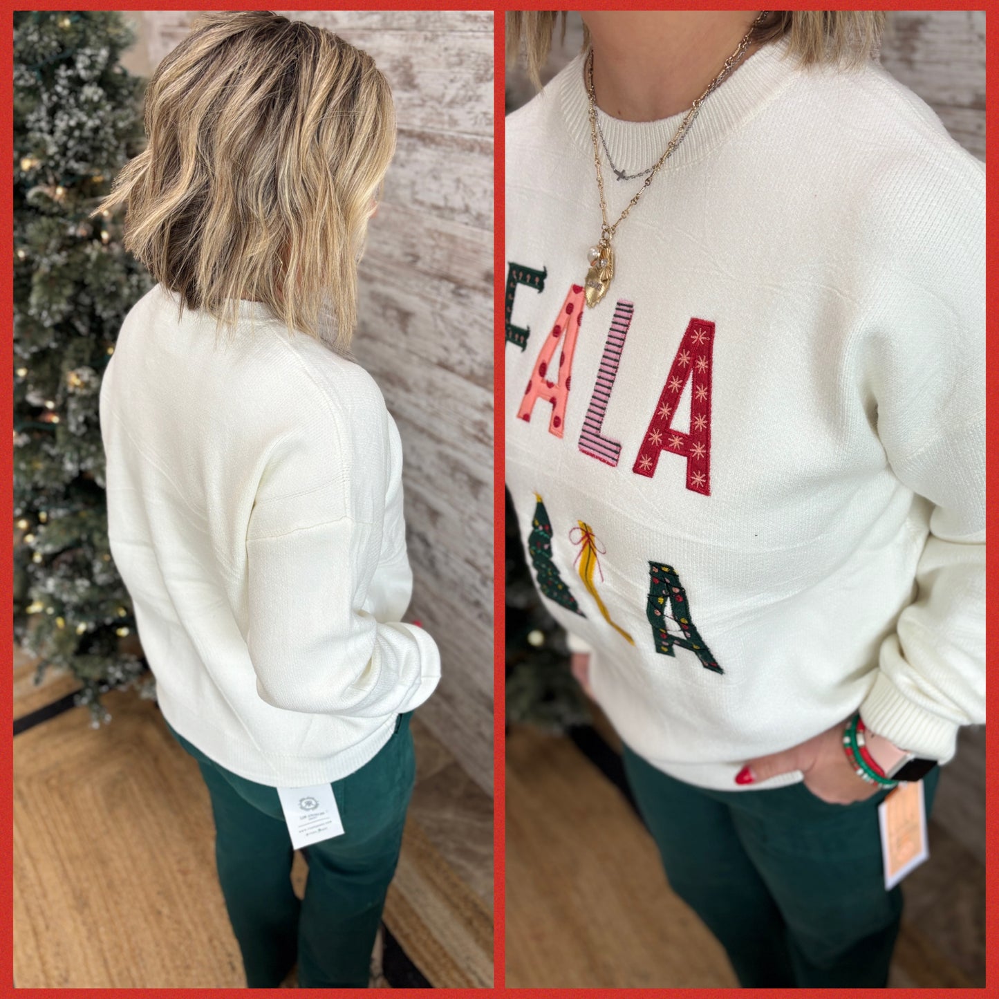 Fa La La La Christmas White Knit Sweater